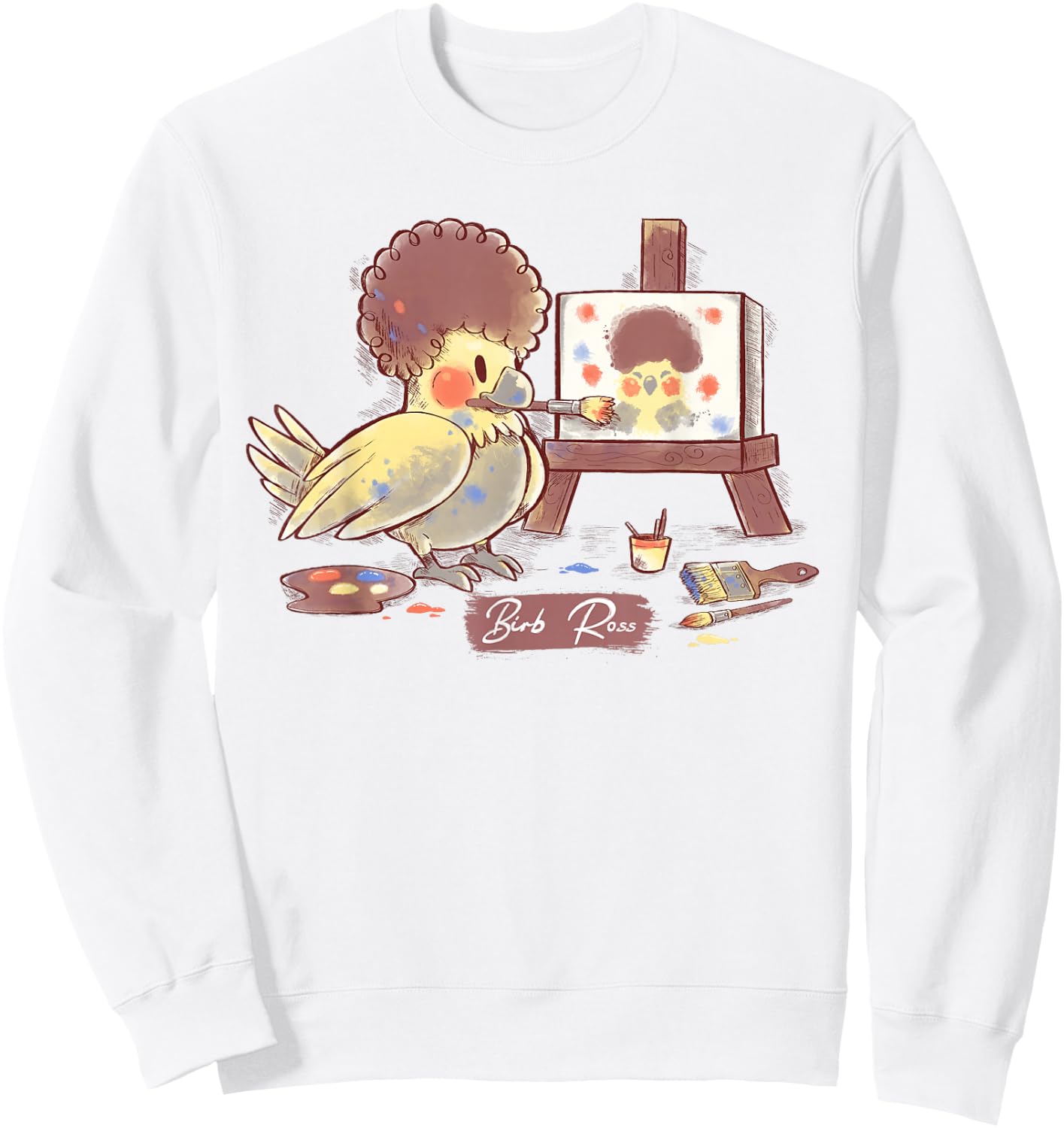 Birb Ross Meme - Yellow Cockatiel Artist Bird Sweatshirt - Sweatshirt | White