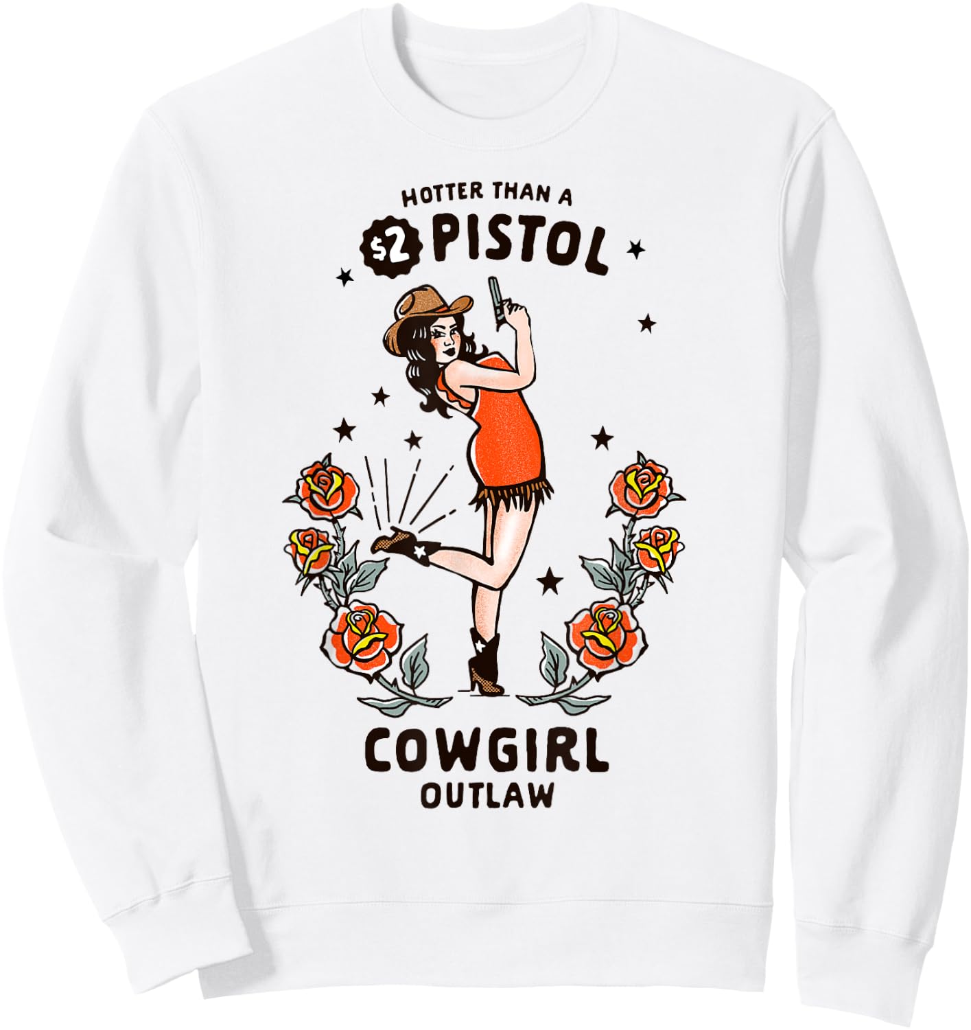 Women's Western Boho Retro Outlaw Cowgirl Pinup Sweatshirt - Sweatshirt | White