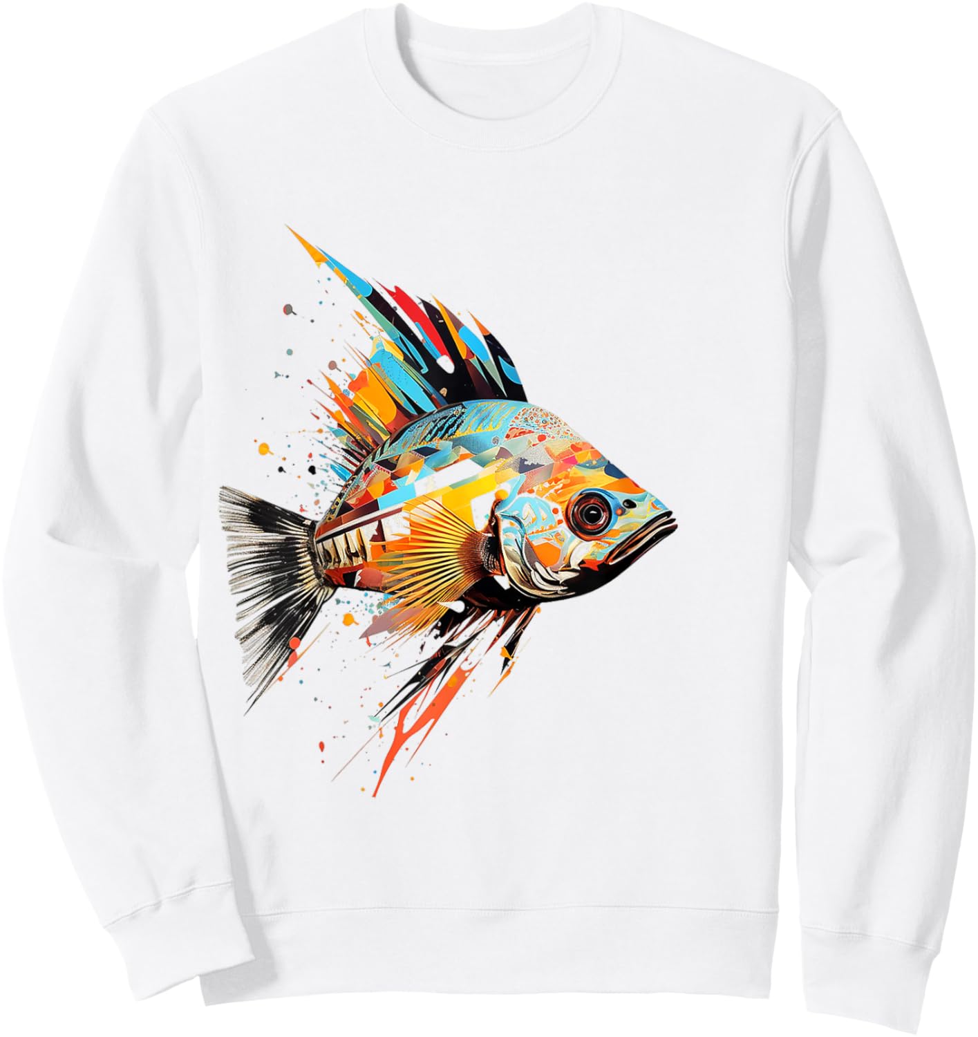 Fish Animal Abstract Zoo Colorful Art Painting Fish Sweatshirt - Sweatshirt | White
