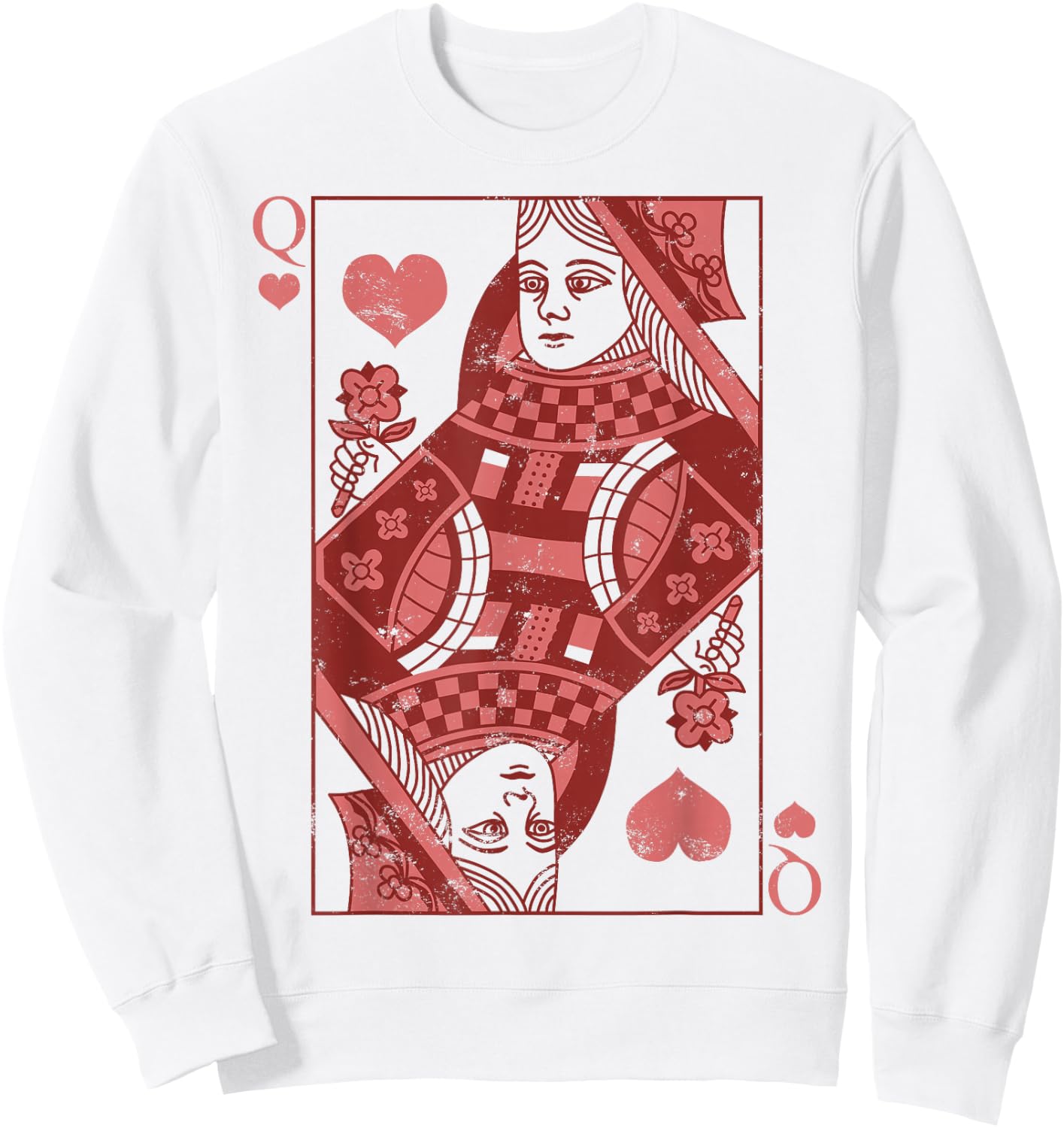 Queen of Hearts Classic Card Game Icon Valentine Graphic Sweatshirt - Sweatshirt | White