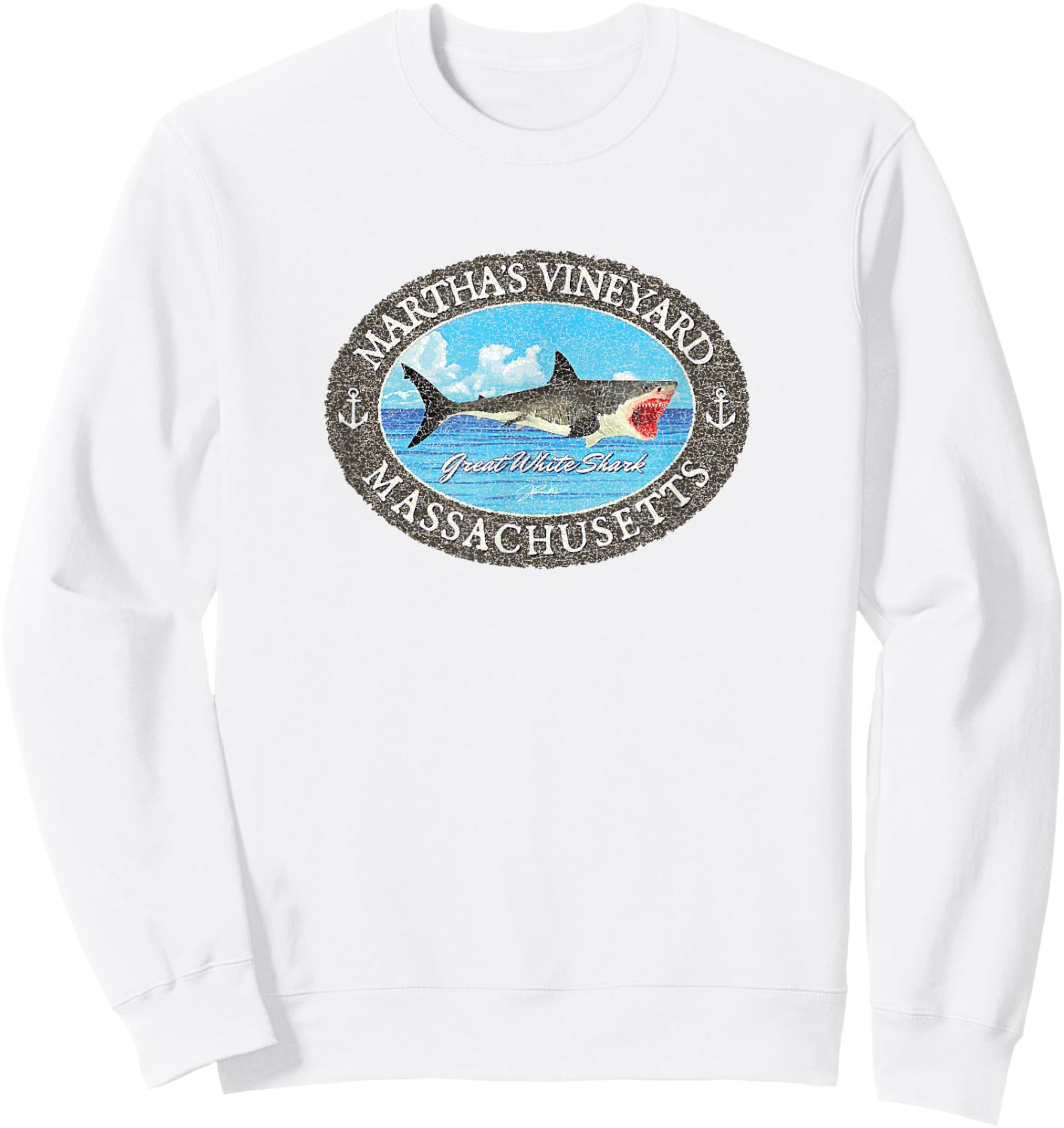 JCombs: Martha's Vineyard, MA, Great White Shark and Sea Sweatshirt - Sweatshirt | White