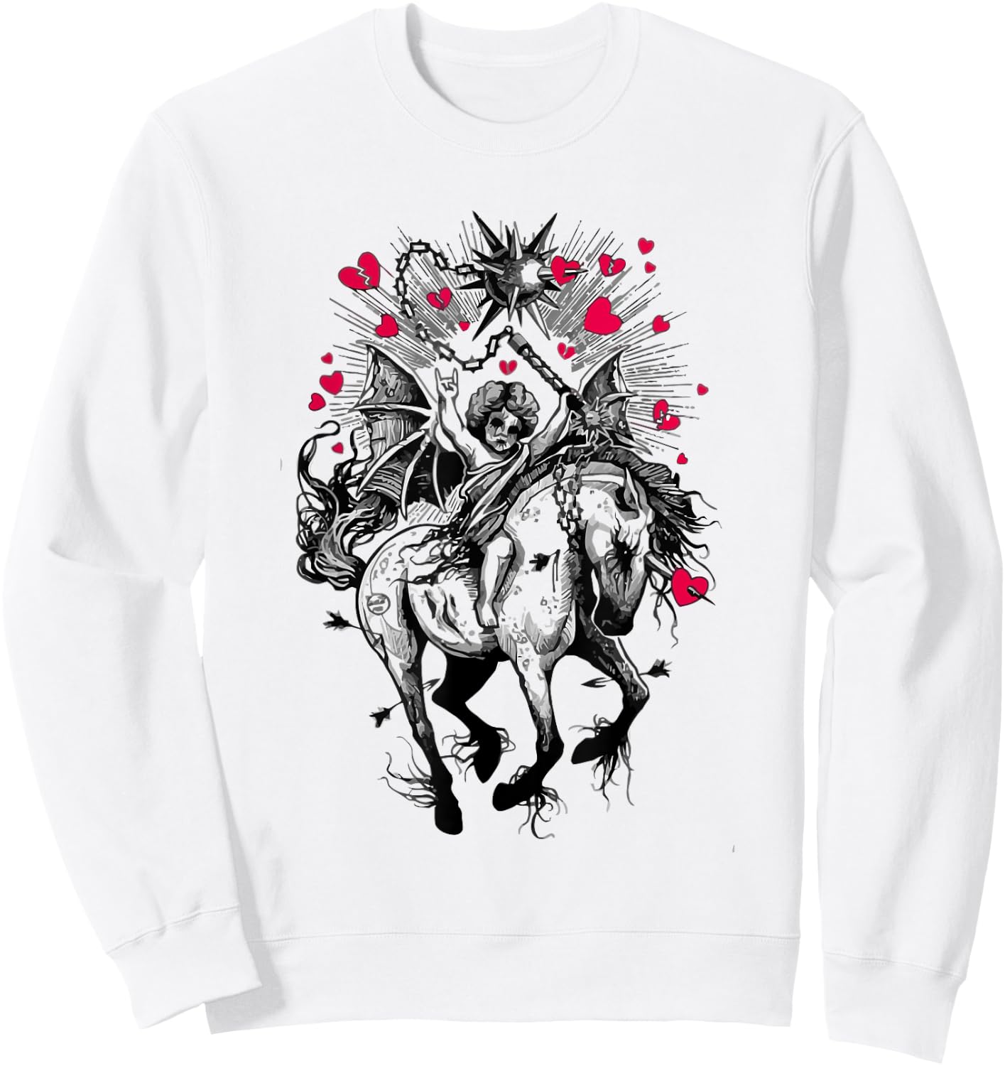Fallen Angel on Demon Horse Aesthetic Horror Occult Sweatshirt - Sweatshirt | White