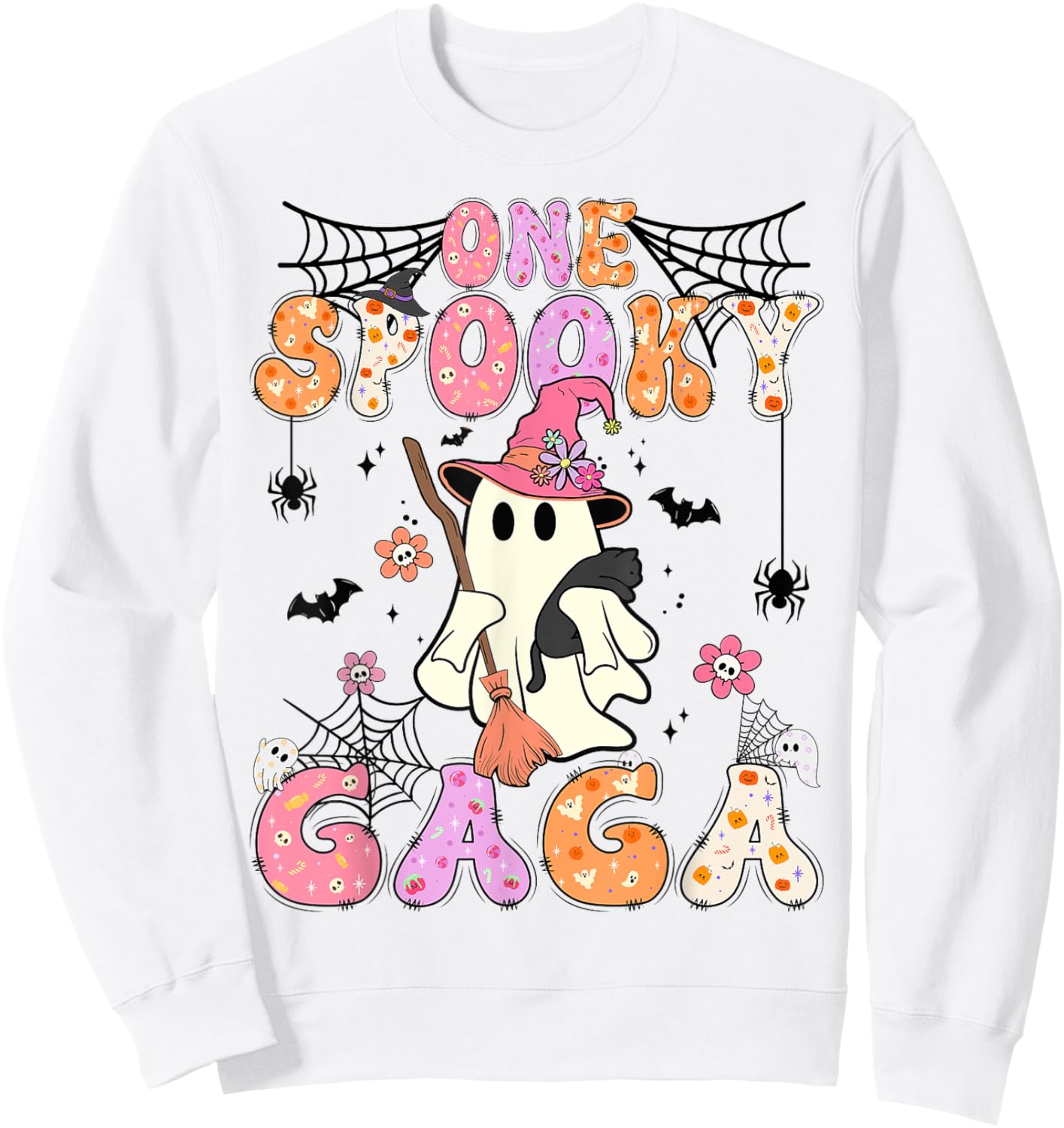 Groovy One Spooky Gaga Retro Halloween Cute Ghost Sweatshirt - Sweatshirt | White