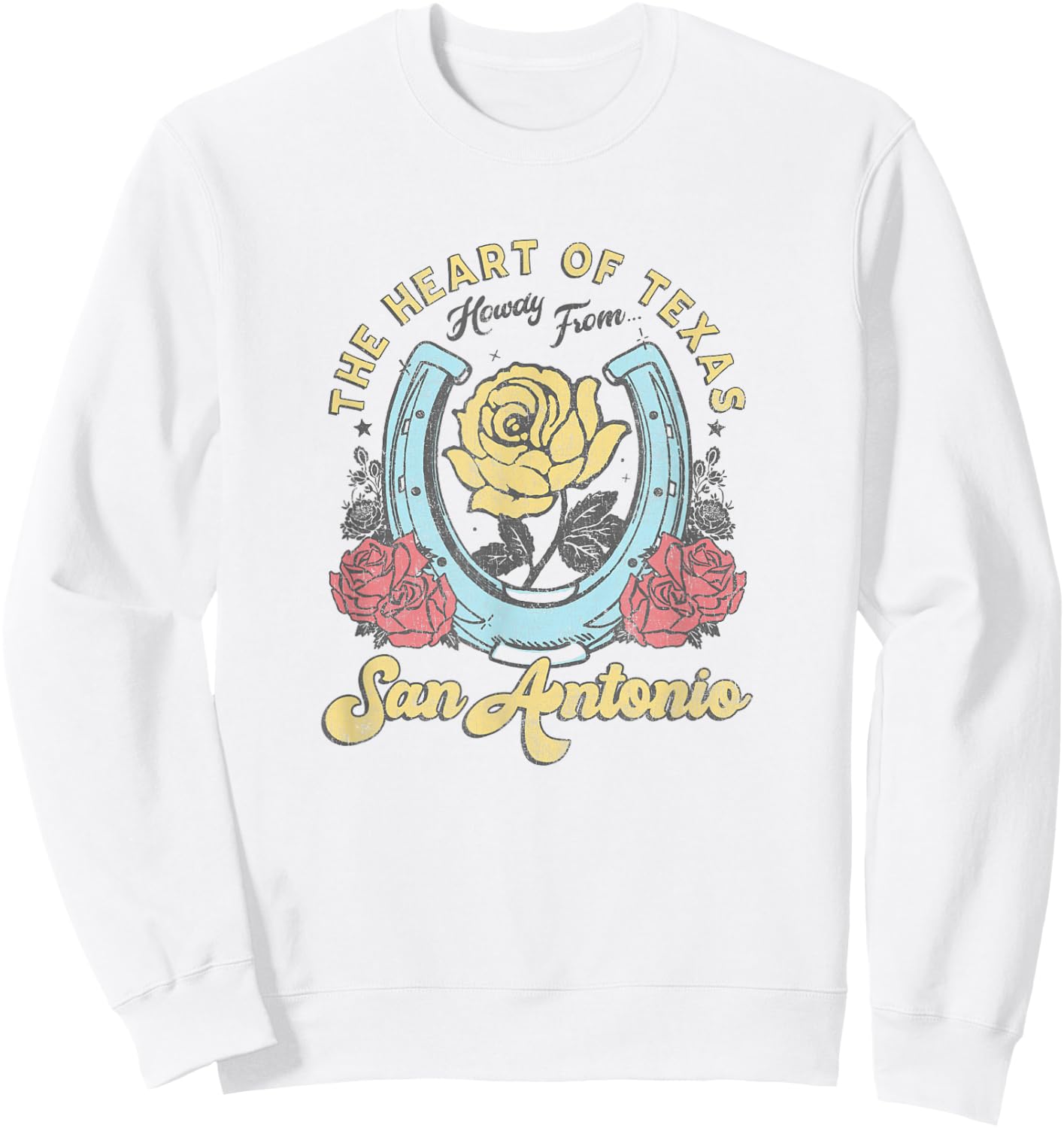 The Heart of Texas San Antonio Roses Horseshoe Sweatshirt - Sweatshirt | White