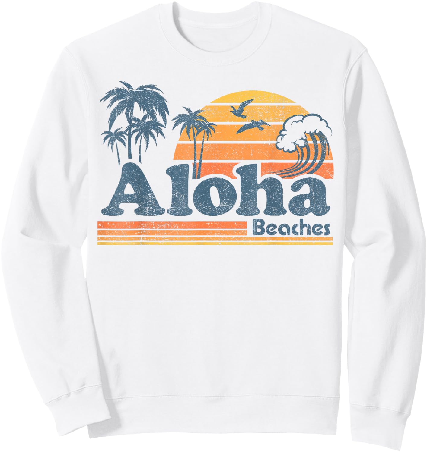 Aloha Beaches Hawaii Vintage Beach Surfing Retro Hawaiian Sweatshirt - Sweatshirt | White