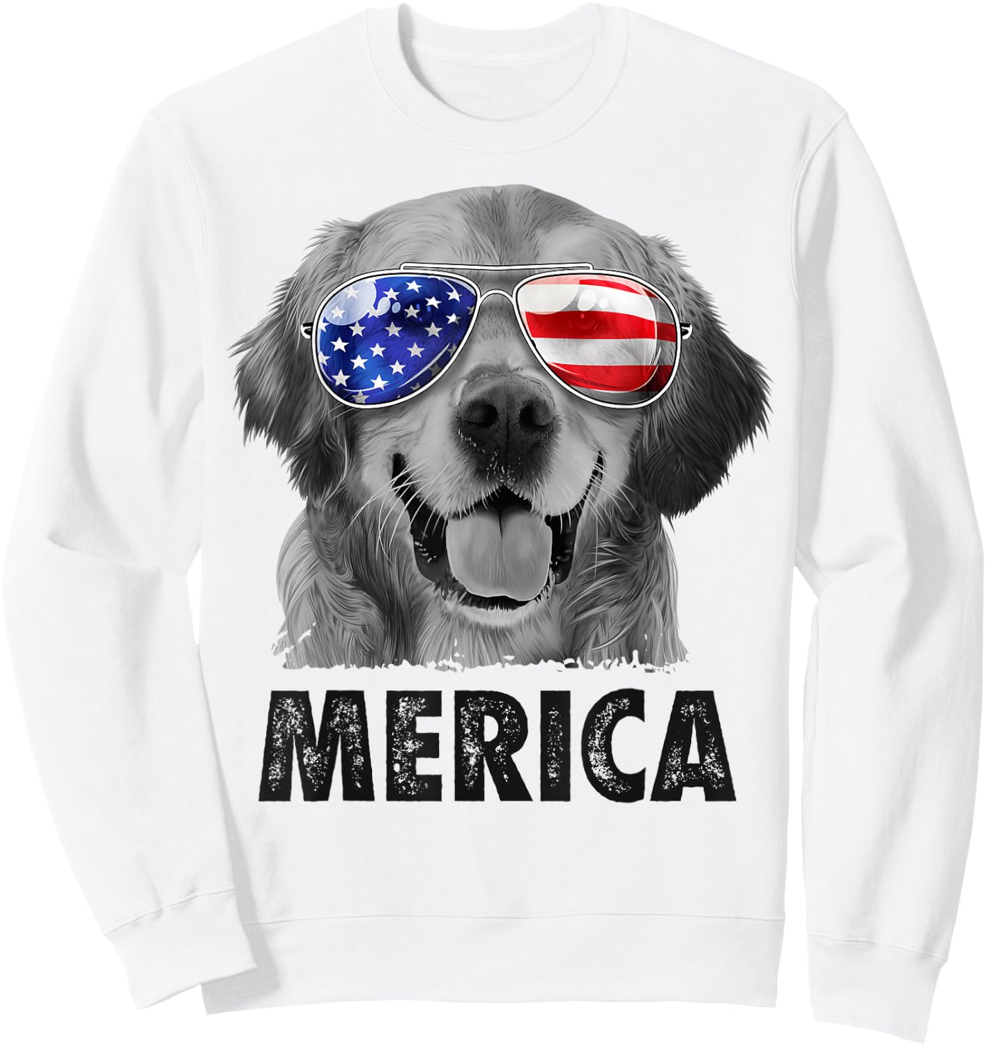 Golden Retriever 4th of July Merica American Flag Sunglasses Sweatshirt - Sweatshirt | White