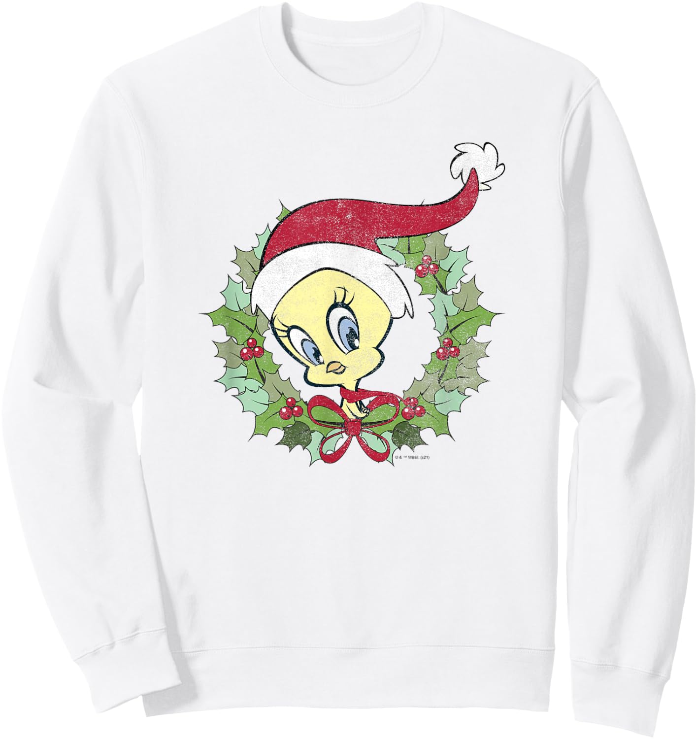 Looney Tunes Tweety Bird Christmas Wreath Santa Hat Sweatshirt - Sweatshirt | White