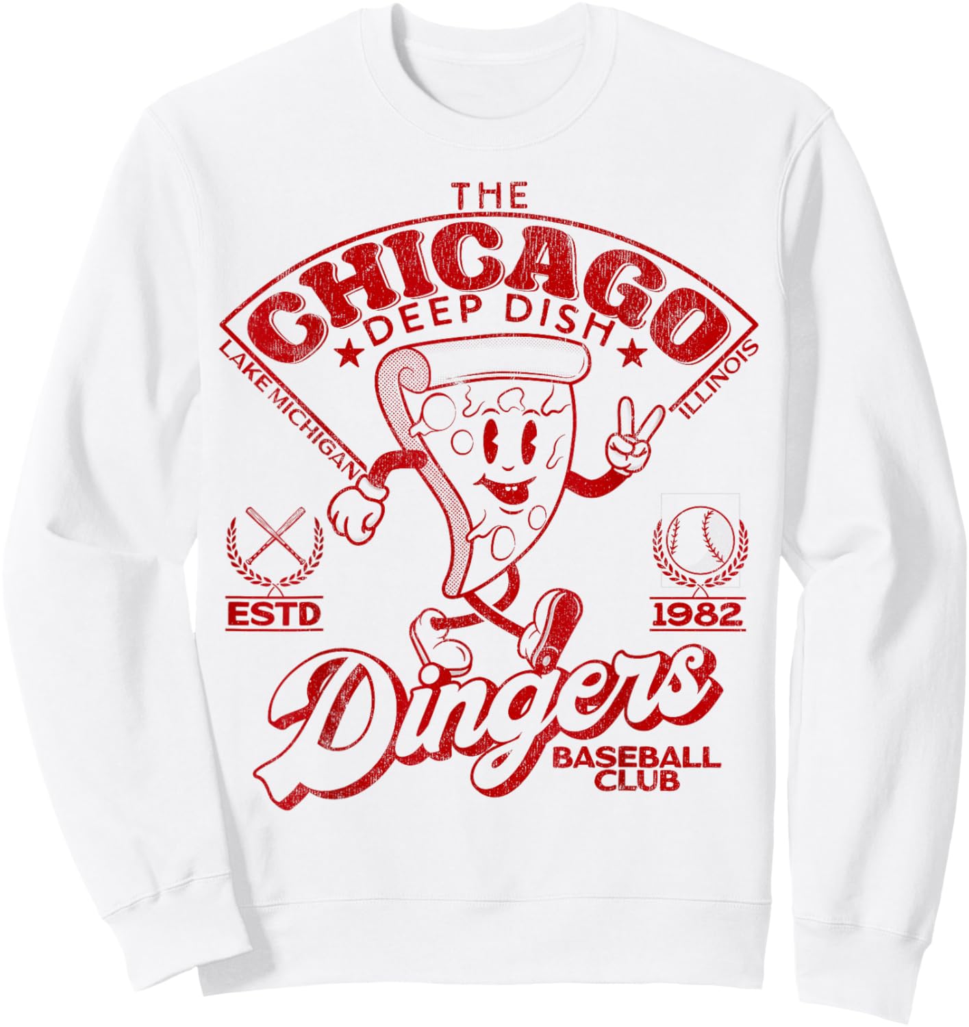 Chicago Deep Dish Dingers Minor League Retro Baseball Red Sweatshirt - Sweatshirt | White