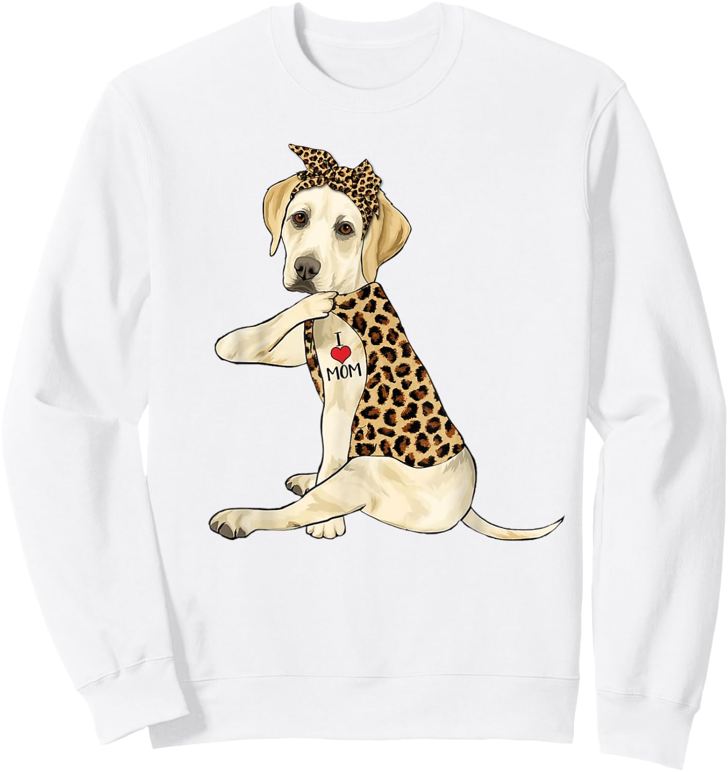 Labrador Lover I Love Mom Tattoo Leopard Mother's Day Sweatshirt - Sweatshirt | White