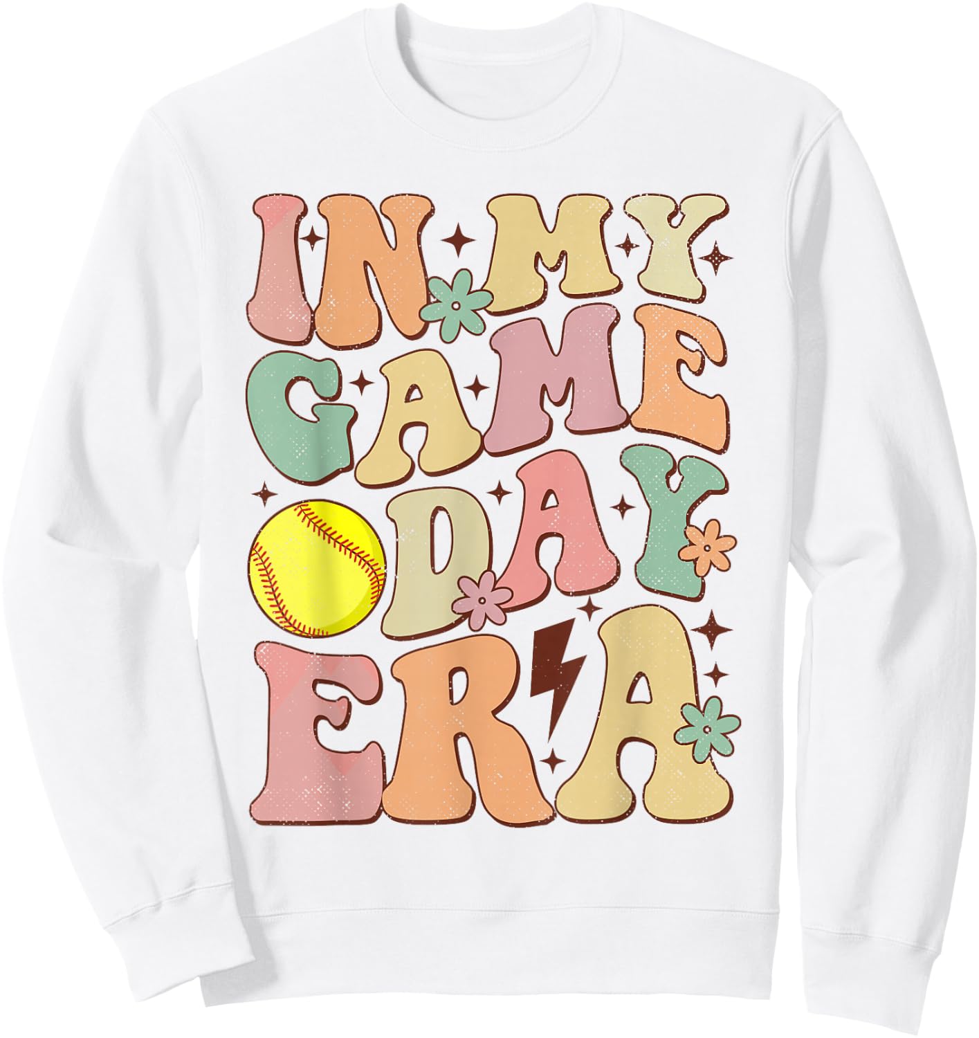 Groovy In My Game Day Era Softball Game Day Vibes Women Girl Sweatshirt - Sweatshirt | White