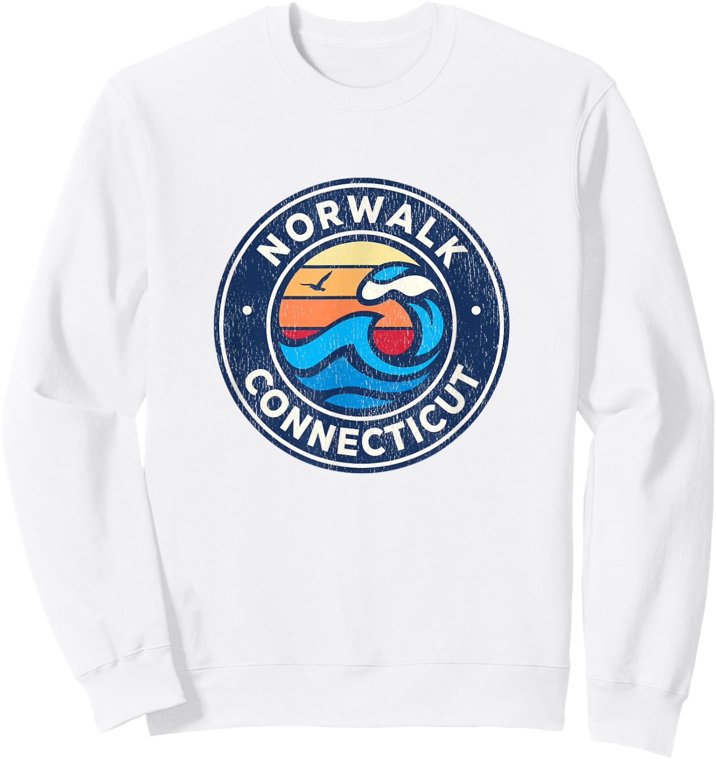 Norwalk Connecticut CT Vintage Nautical Waves Design Sweatshirt - Sweatshirt | White