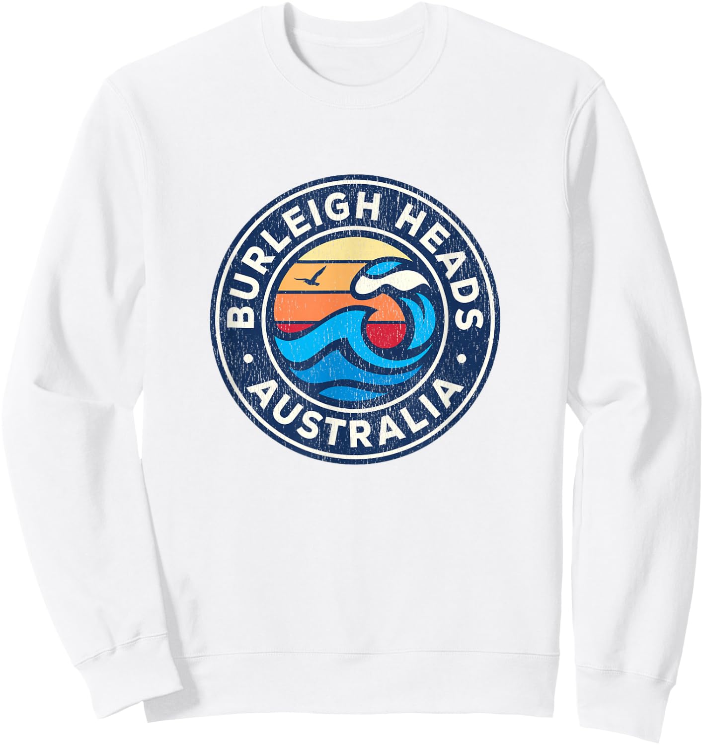 Burleigh Heads Australia Vintage Nautical Waves Design Sweatshirt - Sweatshirt | White