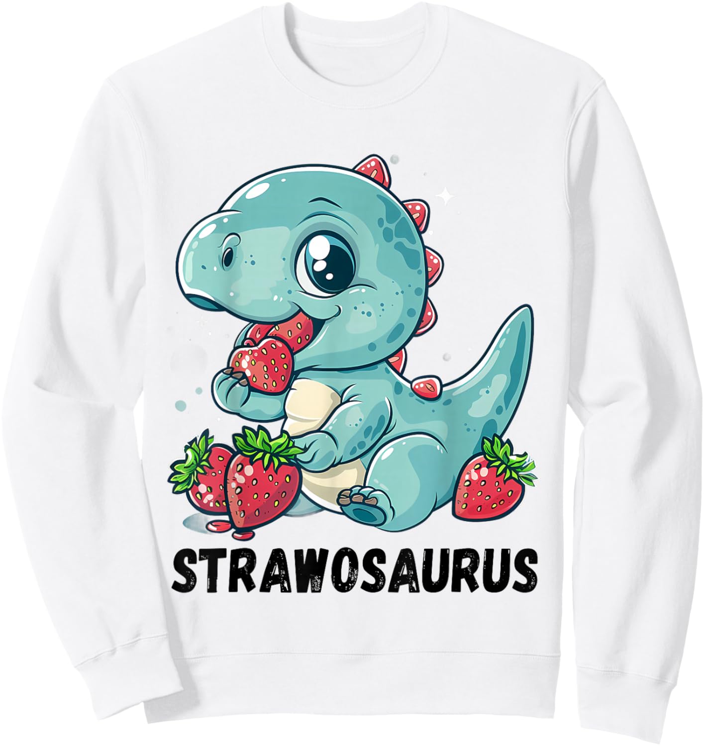 Strawberry Dinosaur Cute Dino Strawberries T-Rex Drawing Sweatshirt - Sweatshirt | White