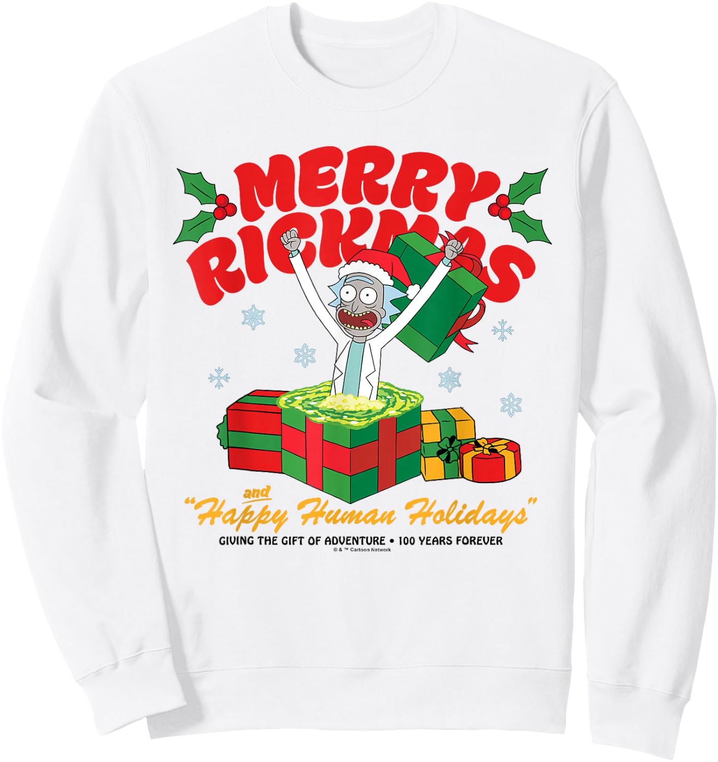 Rick and Morty Christmas Merry Rickmas Presents Sweatshirt - Sweatshirt | White