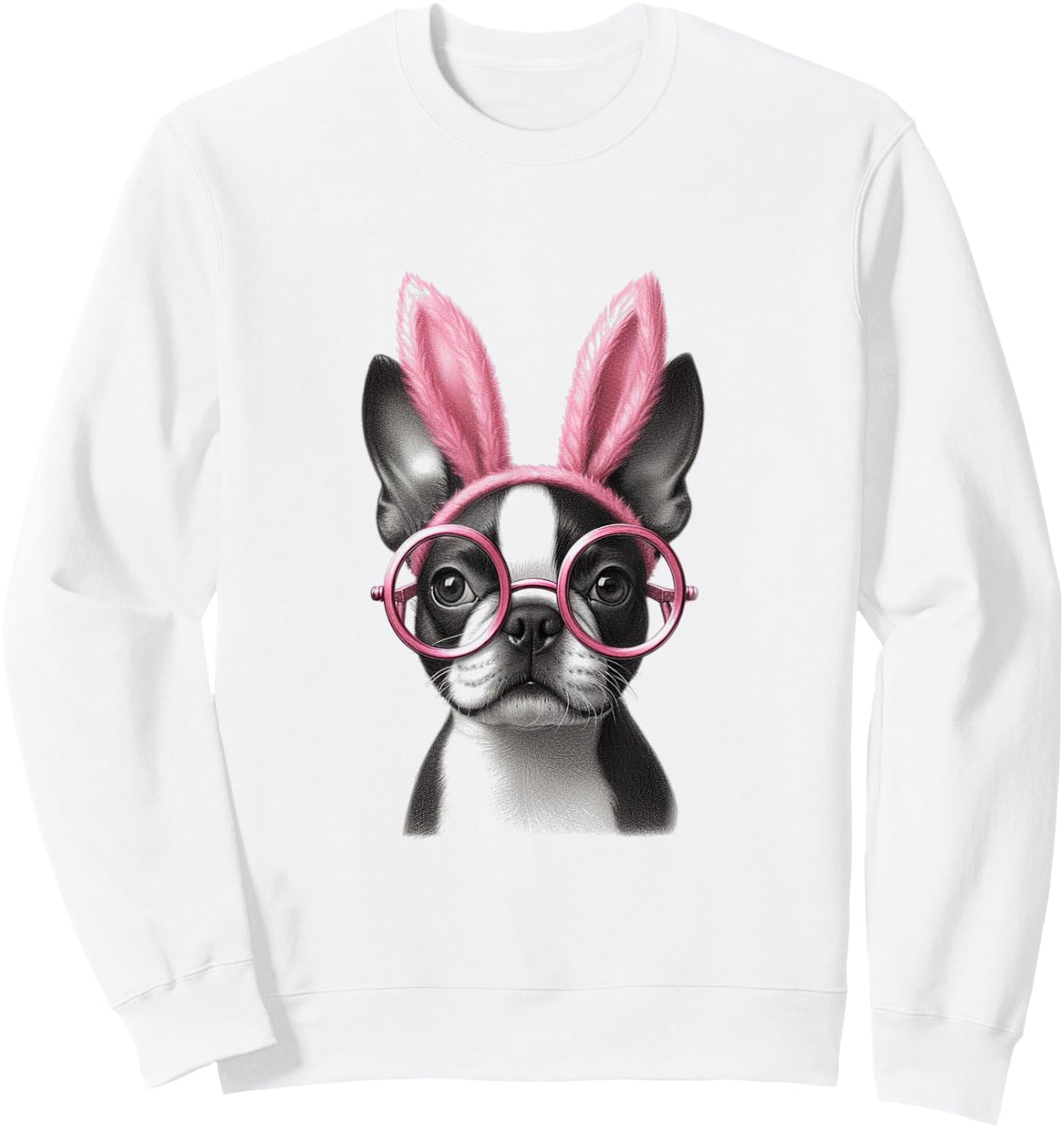 Easter Boston Terrier Rabbit Bunny Ears Women Men Kids Sweatshirt - Sweatshirt | White