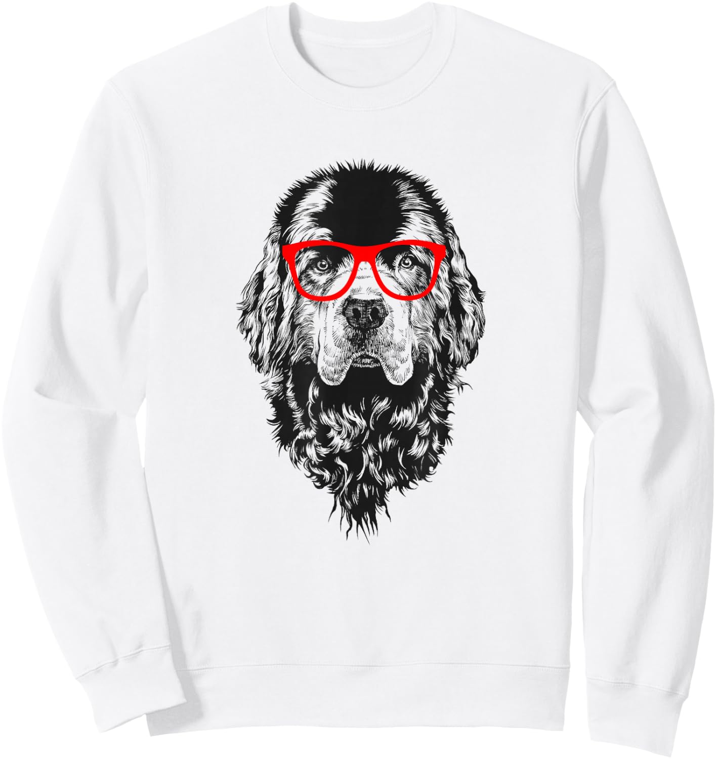 Newfie in Red Glasses Nerd Newfoundland Dog Sweatshirt - Sweatshirt | White