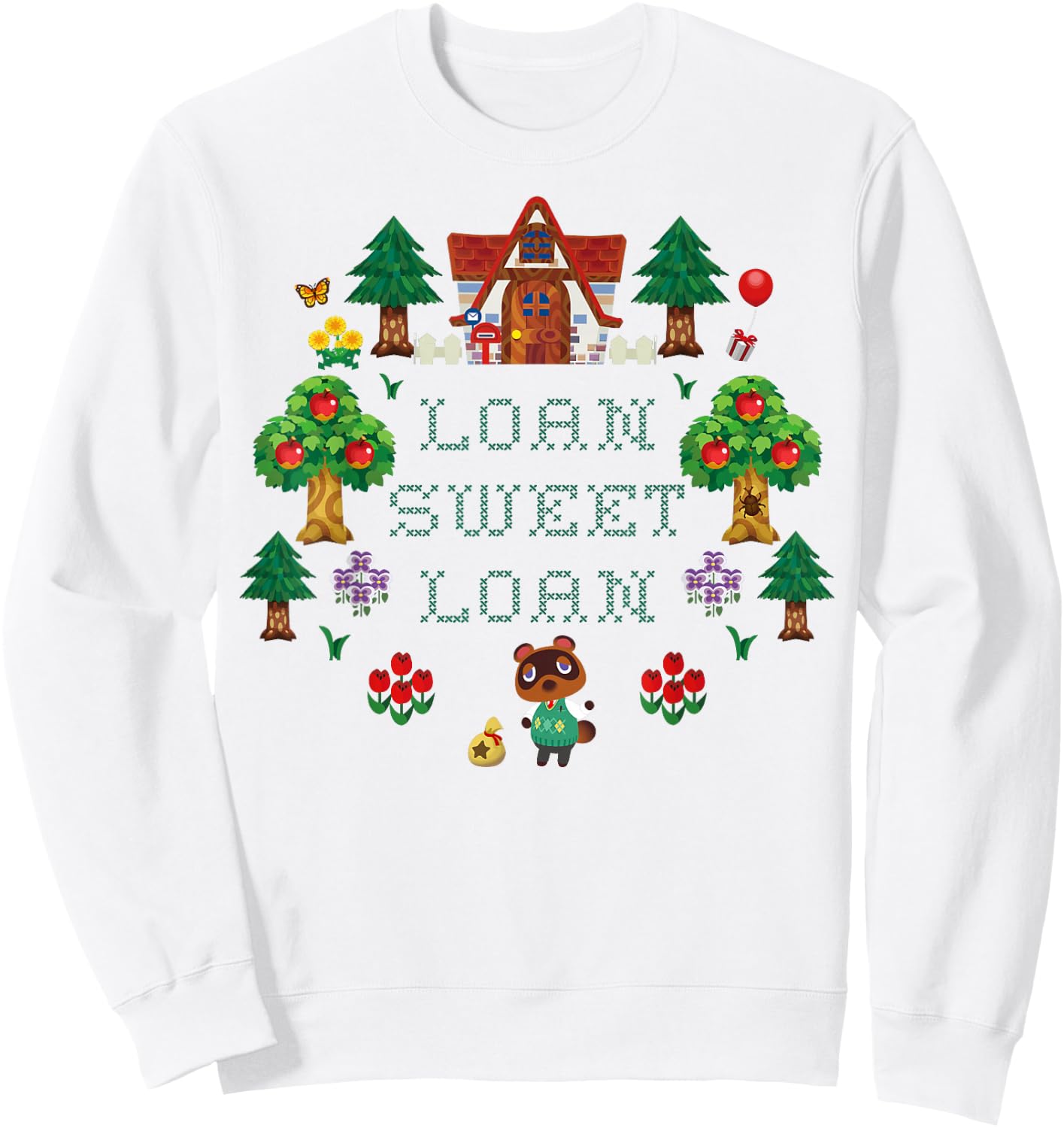 Animal Crossing Loan Sweet Loan Traditional Stitch Logo Sweatshirt - Sweatshirt | White