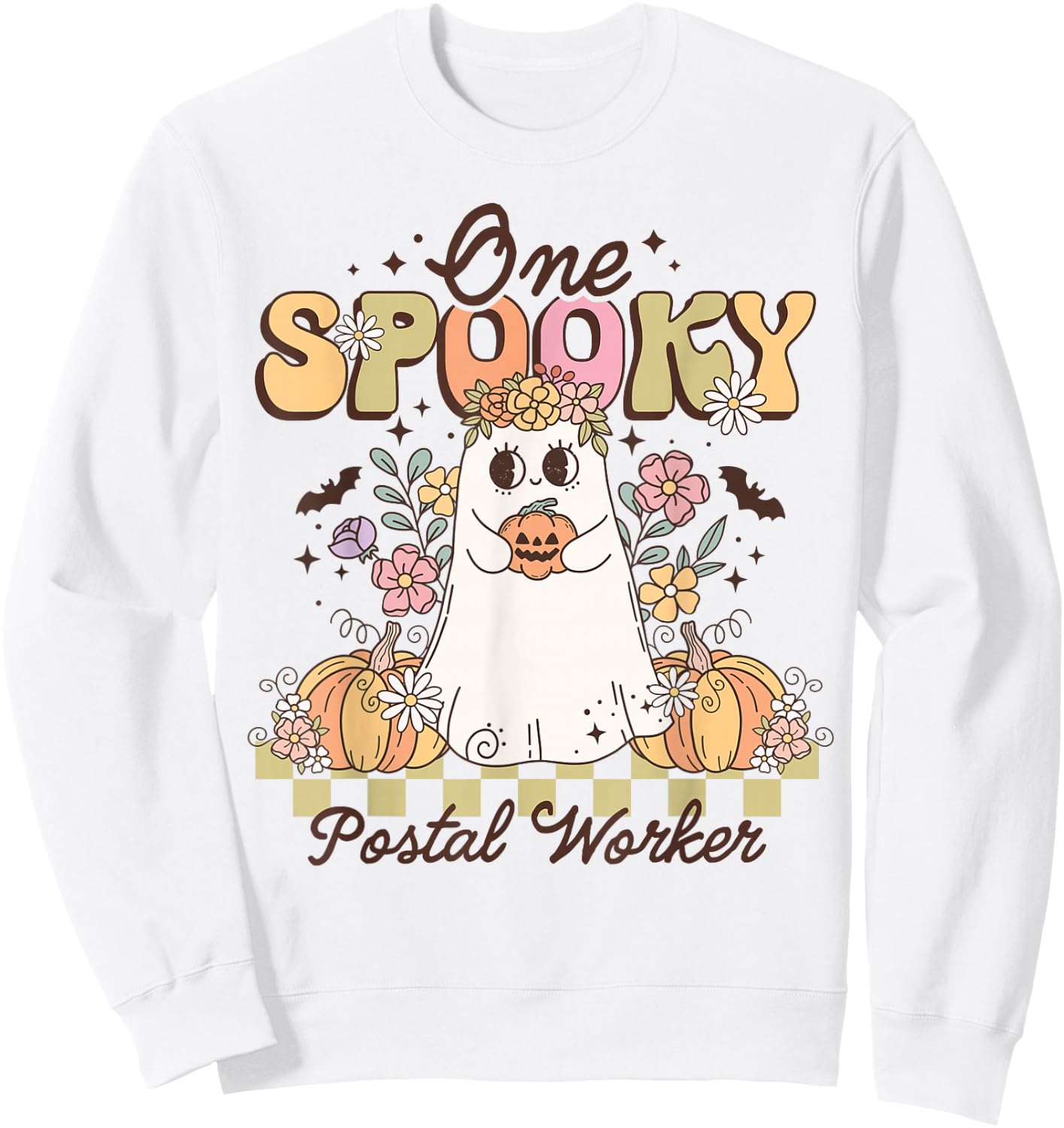 Groovy One Spooky Postal Worker Halloween Ghost Pumpkin Sweatshirt - Sweatshirt | White
