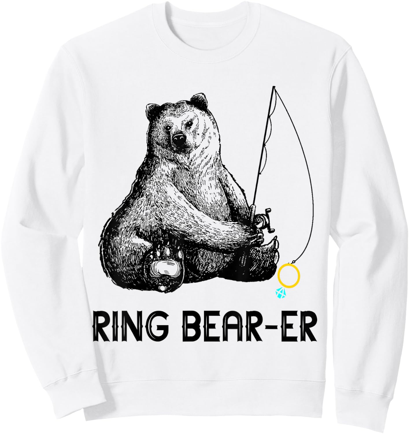 Ring Bearer Bear Fishing Wedding Party Security Ring Sweatshirt - Sweatshirt | White