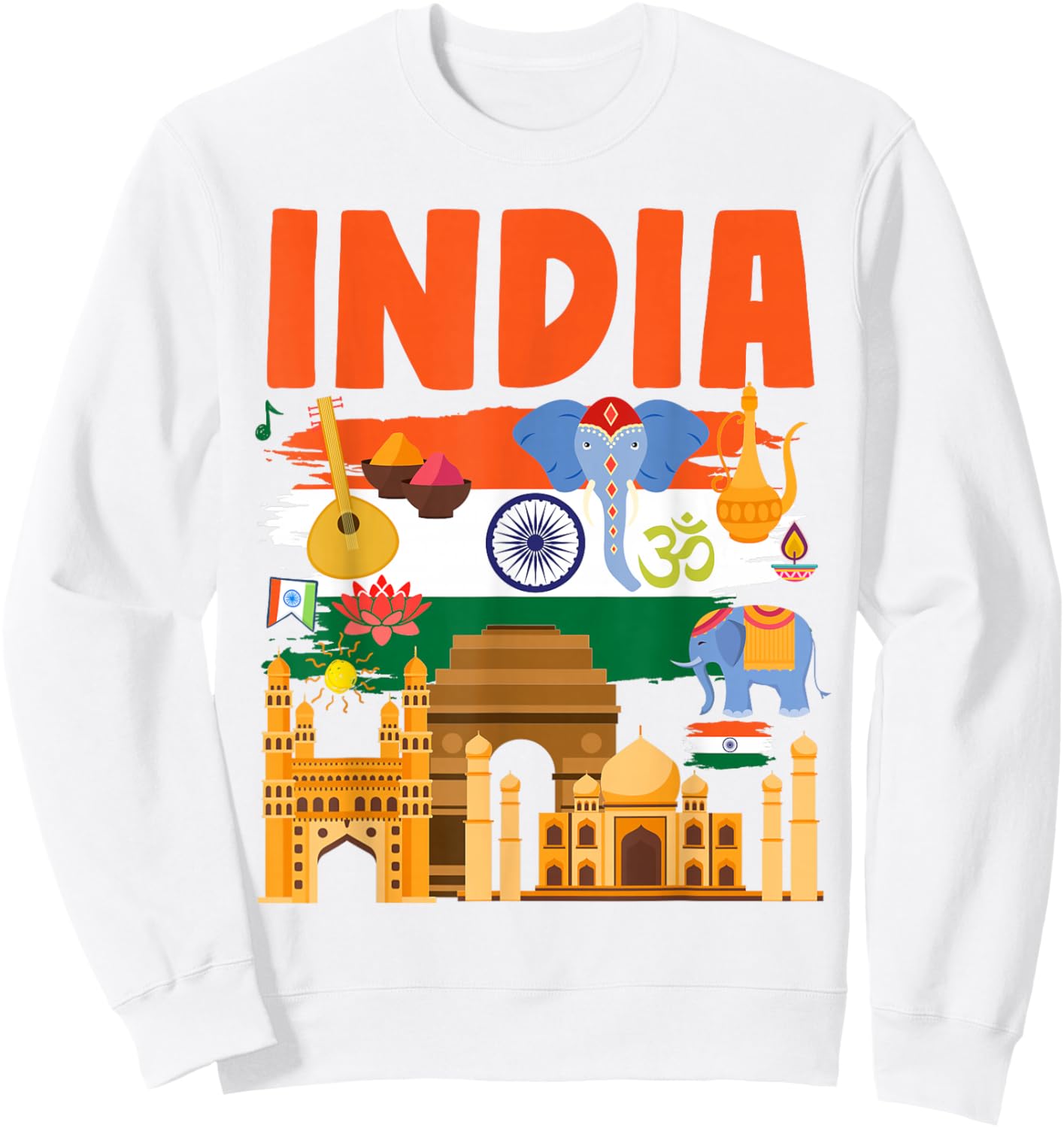 Indian Flag Outfit Idea For Kids With Elephant & India Flag Sweatshirt - Sweatshirt | White