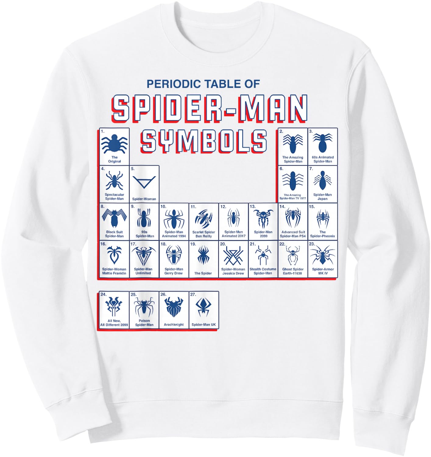 Marvel Spider-Man Periodic Table Of Spider-Man Symbols Sweatshirt - Sweatshirt | White