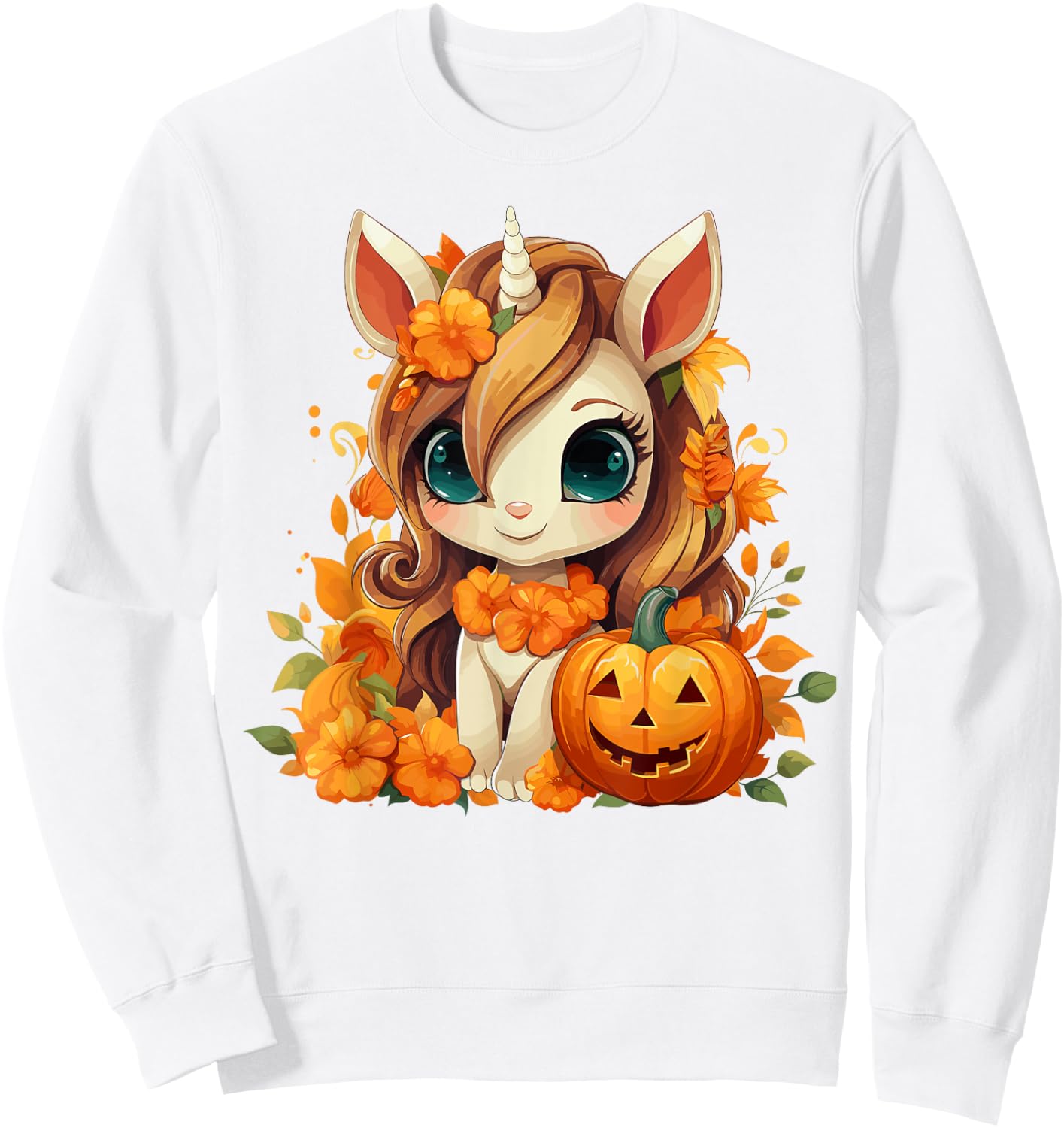 Cute Unicorn Pumpkin Girls Kids Halloween Thanksgiving Sweatshirt - Sweatshirt | White