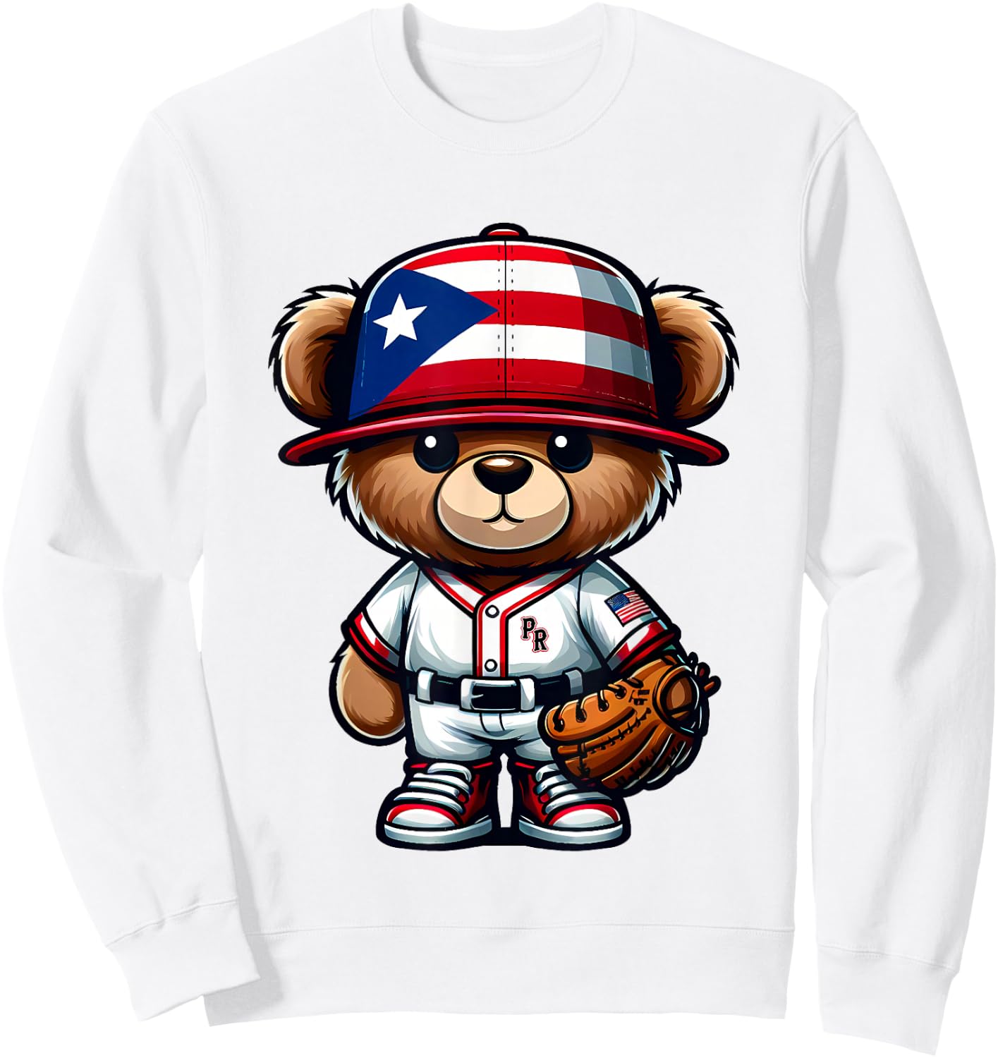 Puerto Rico Baseball Shirt Cute Teddy Bear Boricua Jersey PR Sweatshirt - Sweatshirt | White
