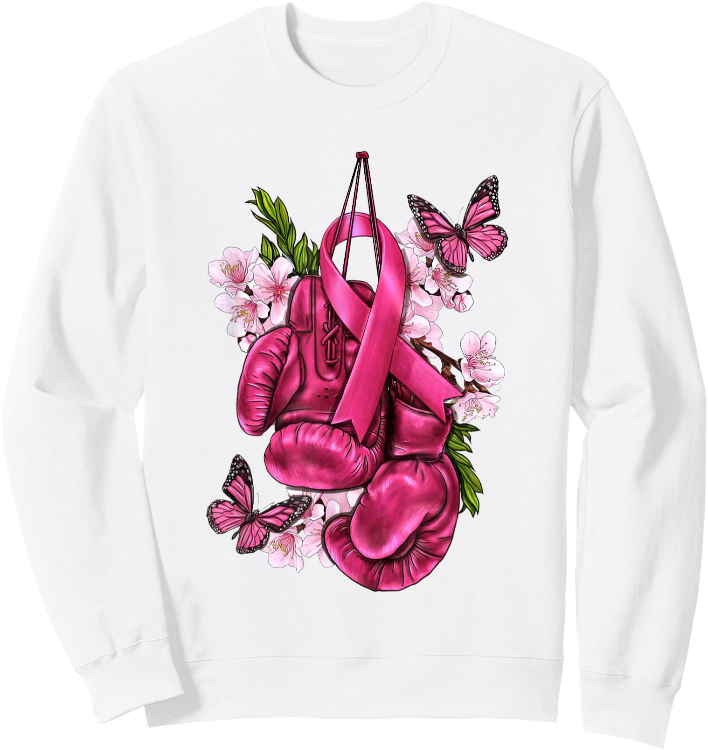 Fight Breast Cancer Awareness Pink Boxing Gloves Pink Ribbon Sweatshirt - Sweatshirt | White