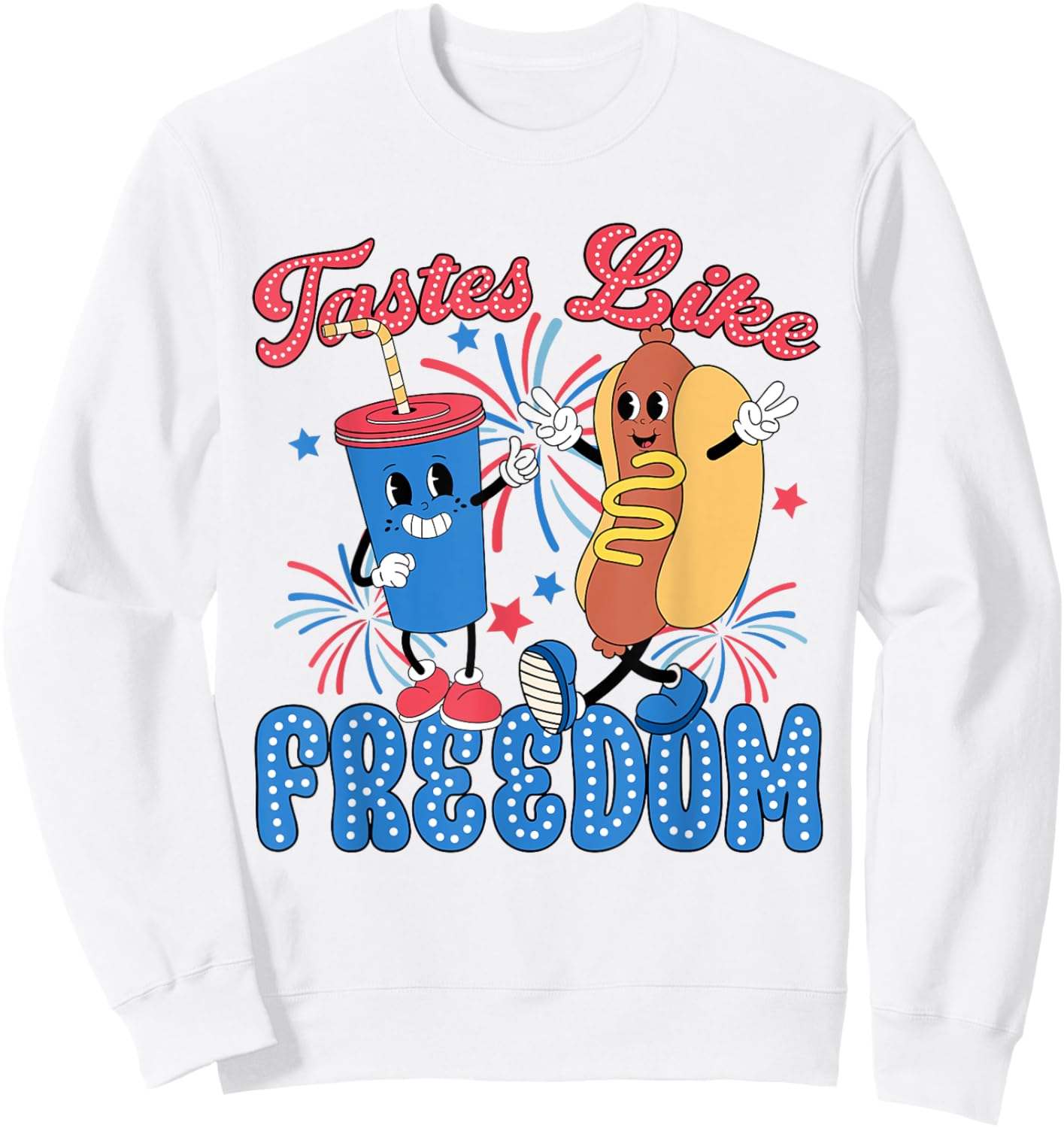 Retro Tastes Like Freedom July 4th US America Hotdog Women Kids Men Sweatshirt - Sweatshirt | White