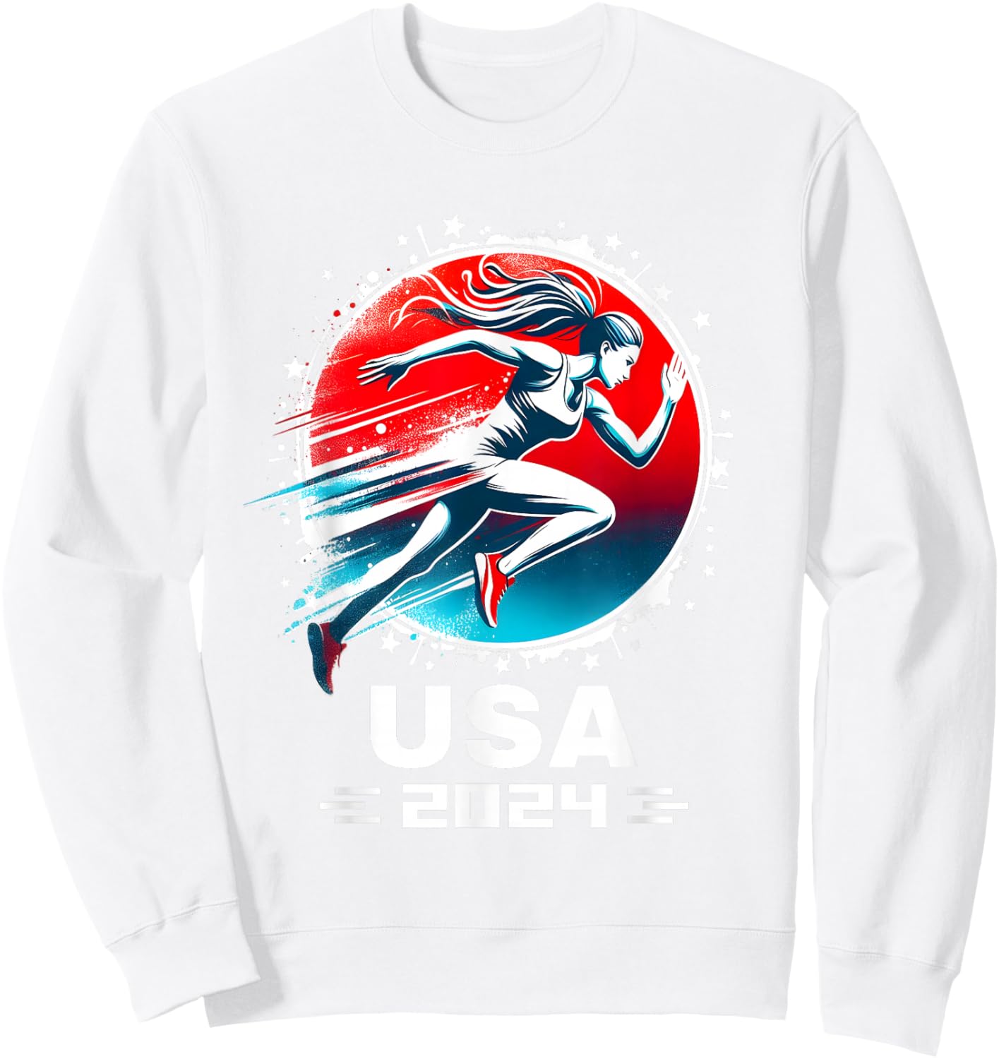 USA Team 2024 Running American Flag Women Track and Field Sweatshirt - Sweatshirt | White