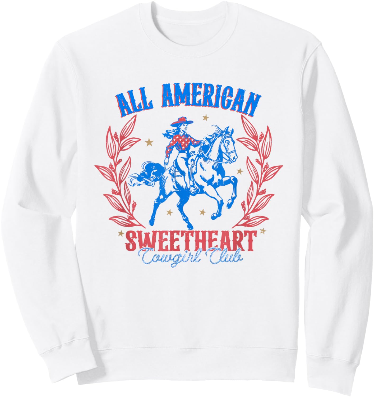 All American Cowgirl Sweetheart Club 4th Of July Western Sweatshirt - Sweatshirt | White