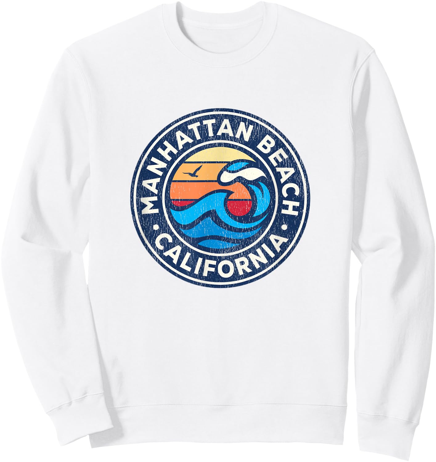 Manhattan Beach California CA Vintage Nautical Waves Design Sweatshirt - Sweatshirt | White