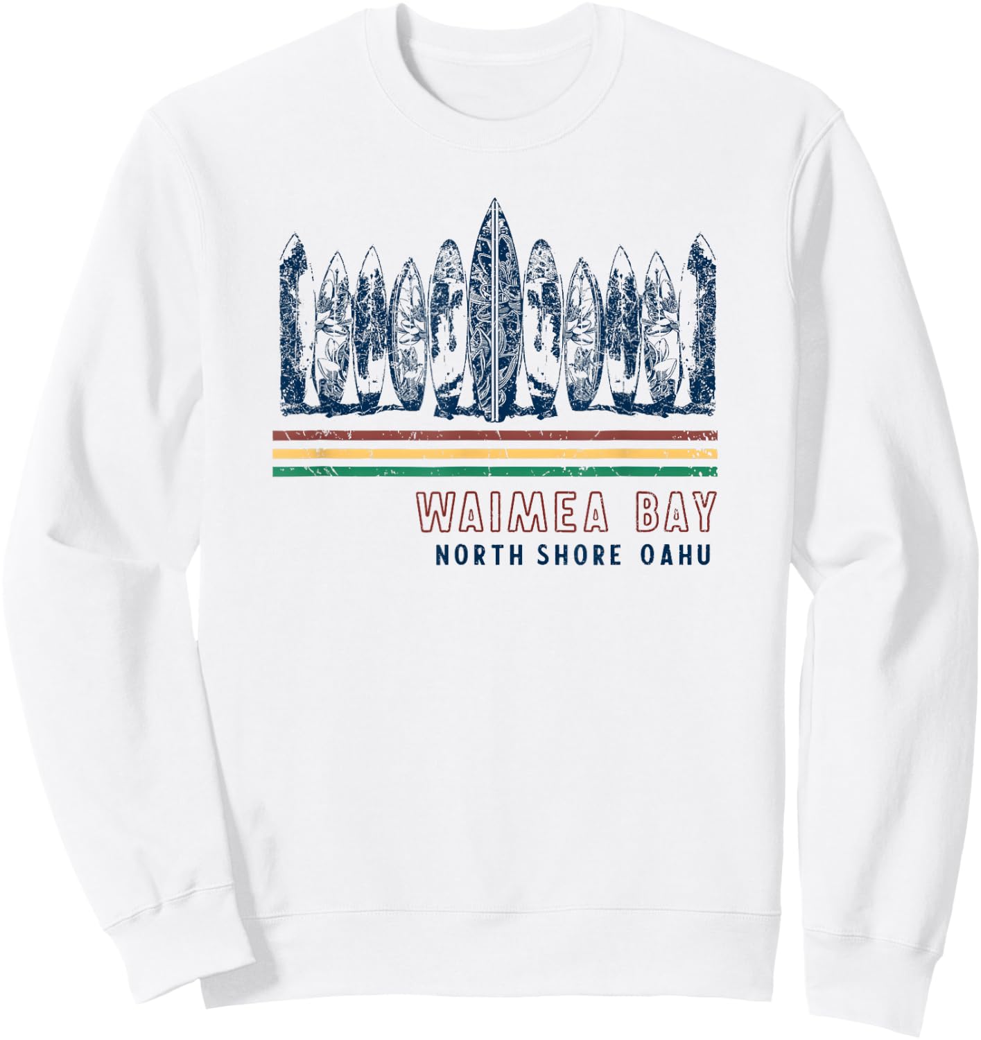 Hawaii North Shore Oahu Waimea Bay Retro Surfing Sweatshirt - Sweatshirt | White