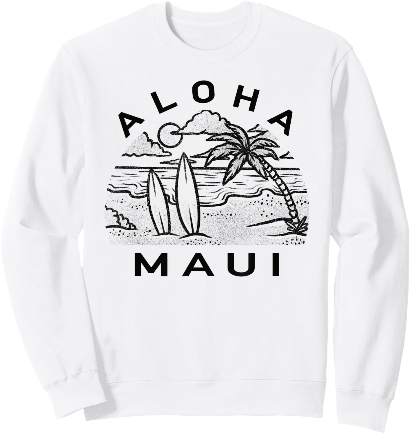Aloha Maui Hawaii Hawaiian Island Palm Tree Surfboard Beach Men Women Kids Sweatshirt - Sweatshirt | White