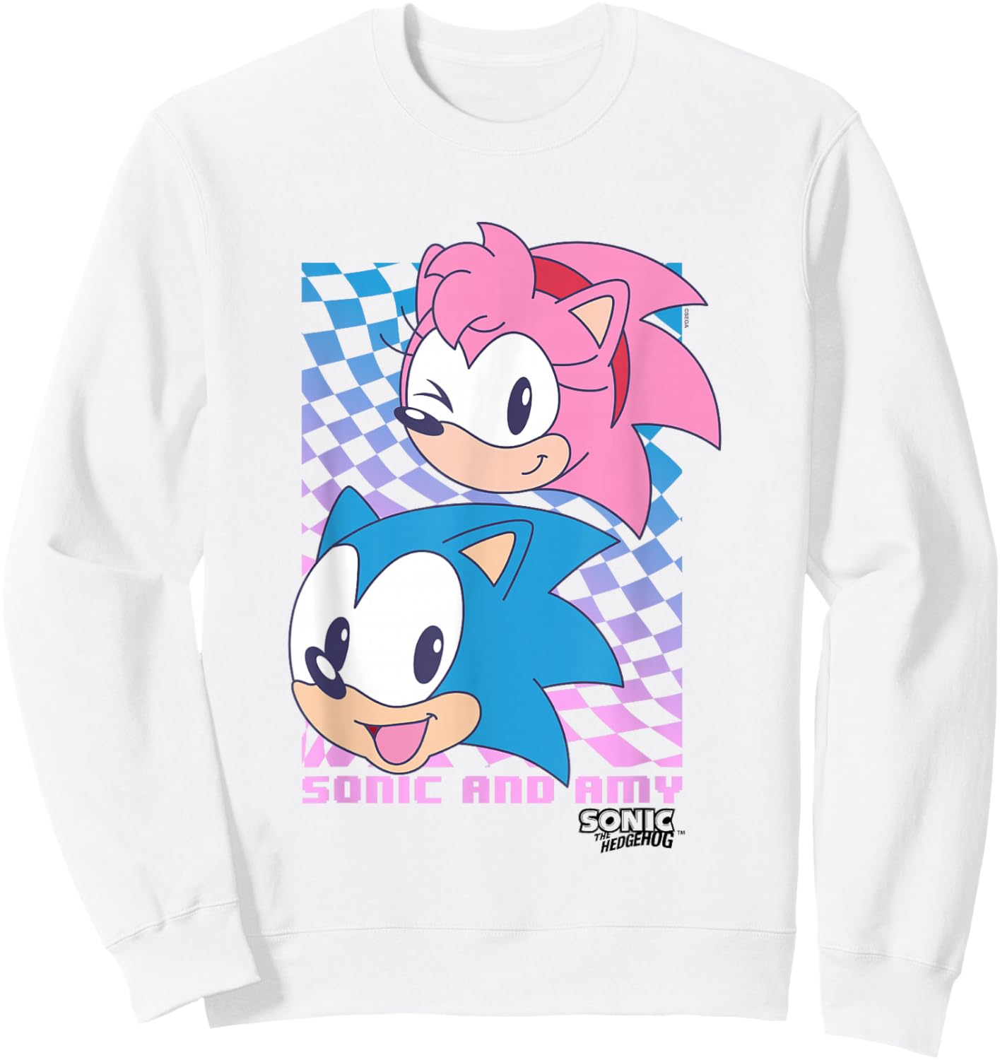 Sonic The Hedgehog Sonic & Amy Big Faces Cute Retro Poster Sweatshirt - Sweatshirt | White