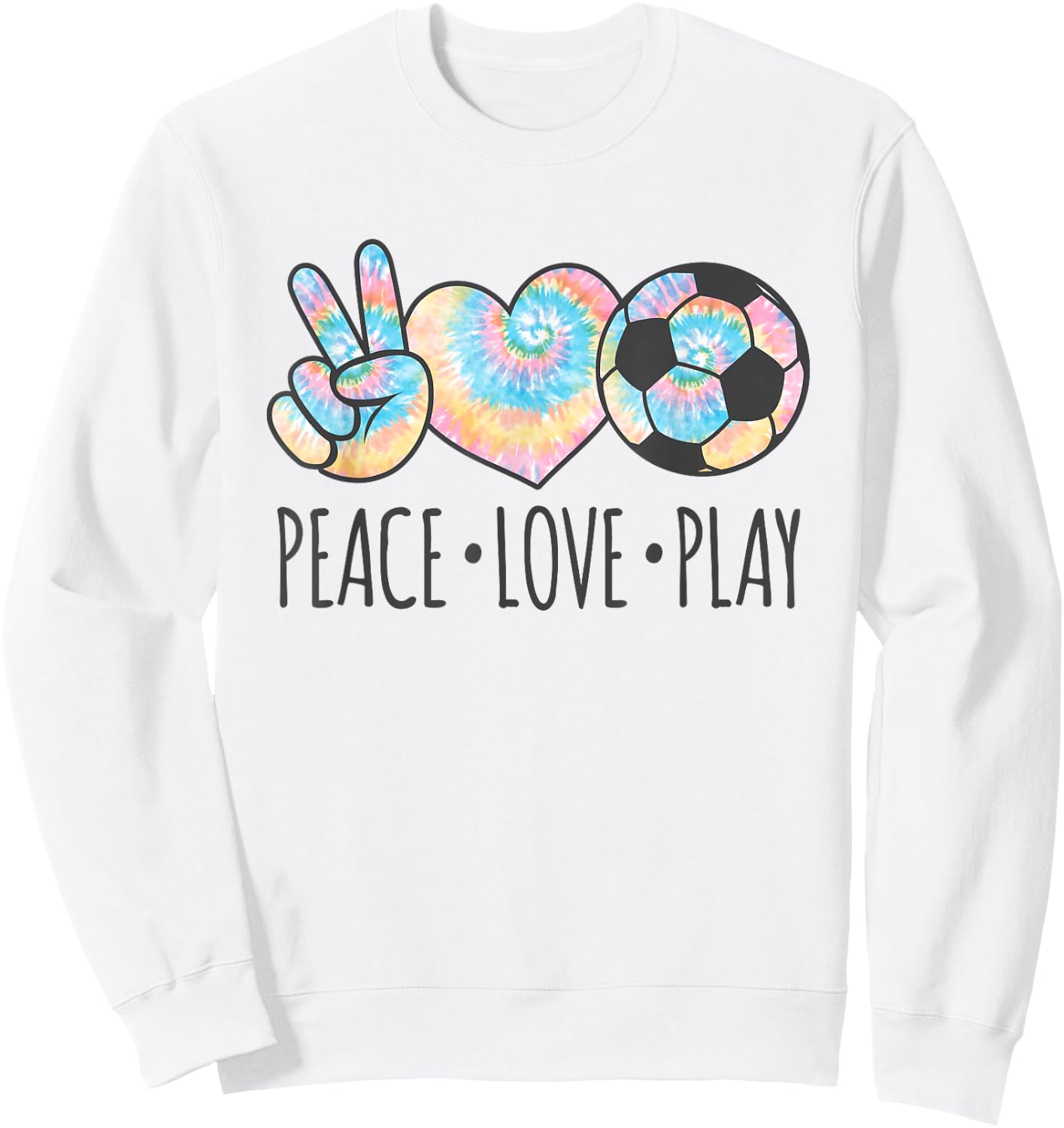 Tie Dye Soccer for Teen Girls | Peace Love Play Sweatshirt - Sweatshirt | White