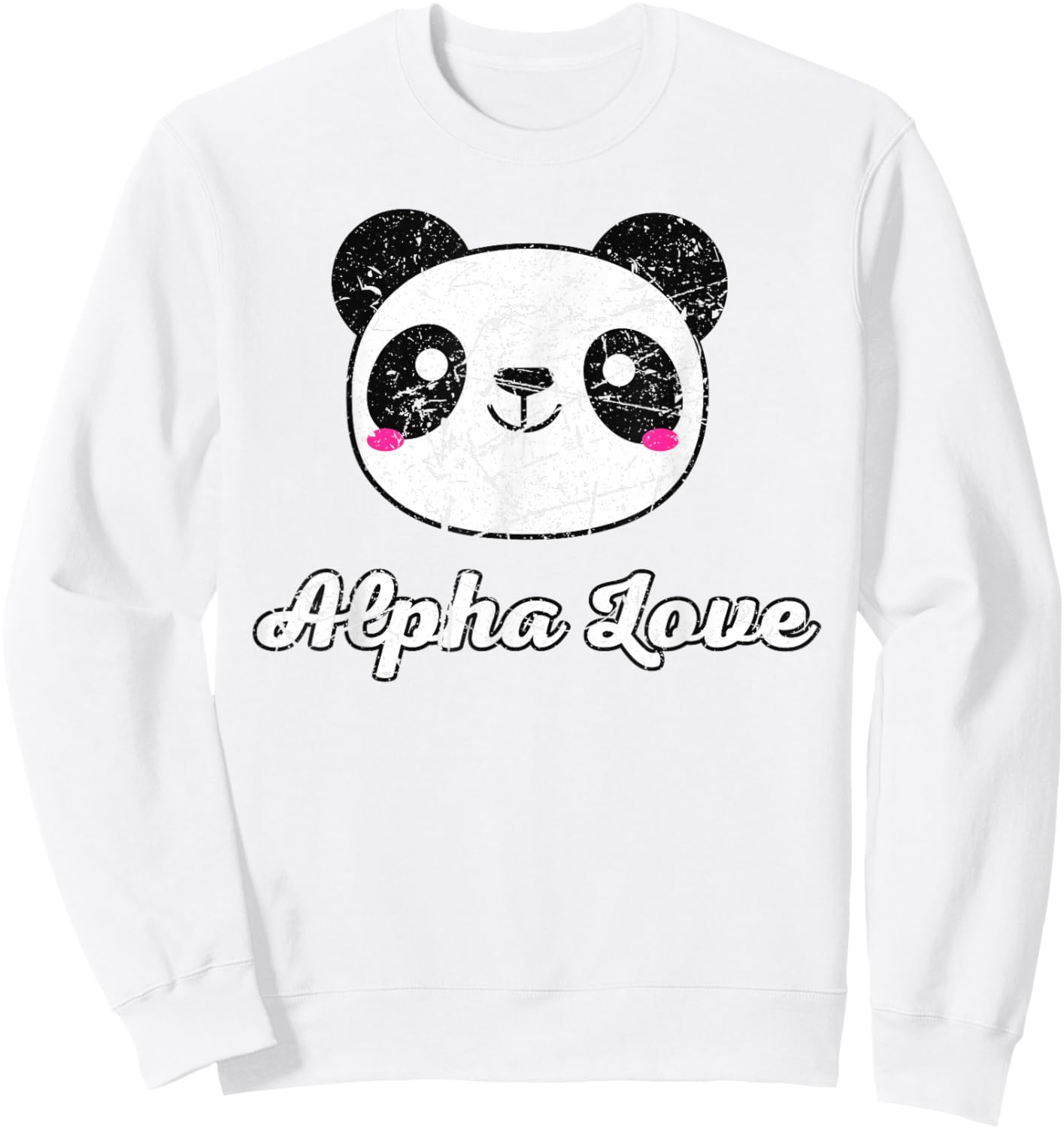 Alpha Love AOII Panda Bear Cute Kawaii O Pi Distressed Sweatshirt - Sweatshirt | White