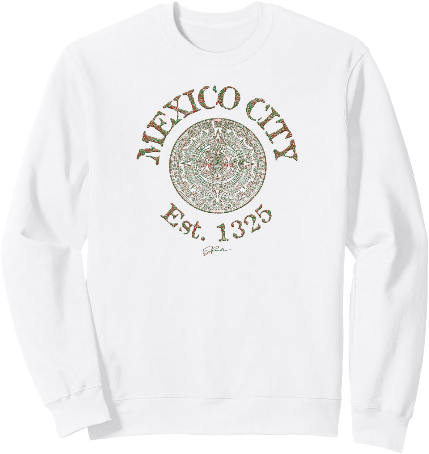 JCombs: Mexico City, Est. 1325, with Aztec Calendar Sweatshirt - Sweatshirt | White