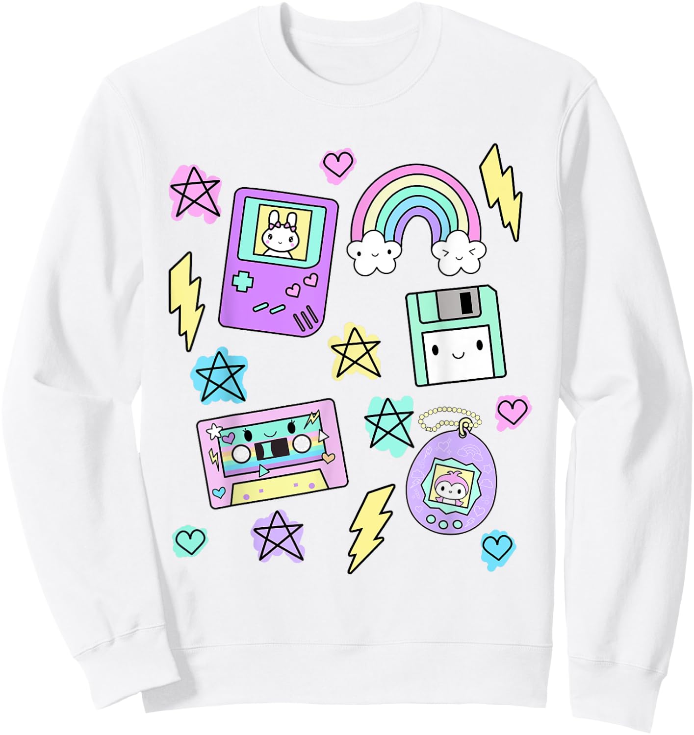 Kawaii Retro 80's 90's Gamer Cassette Clothes Sweatshirt - Sweatshirt | White