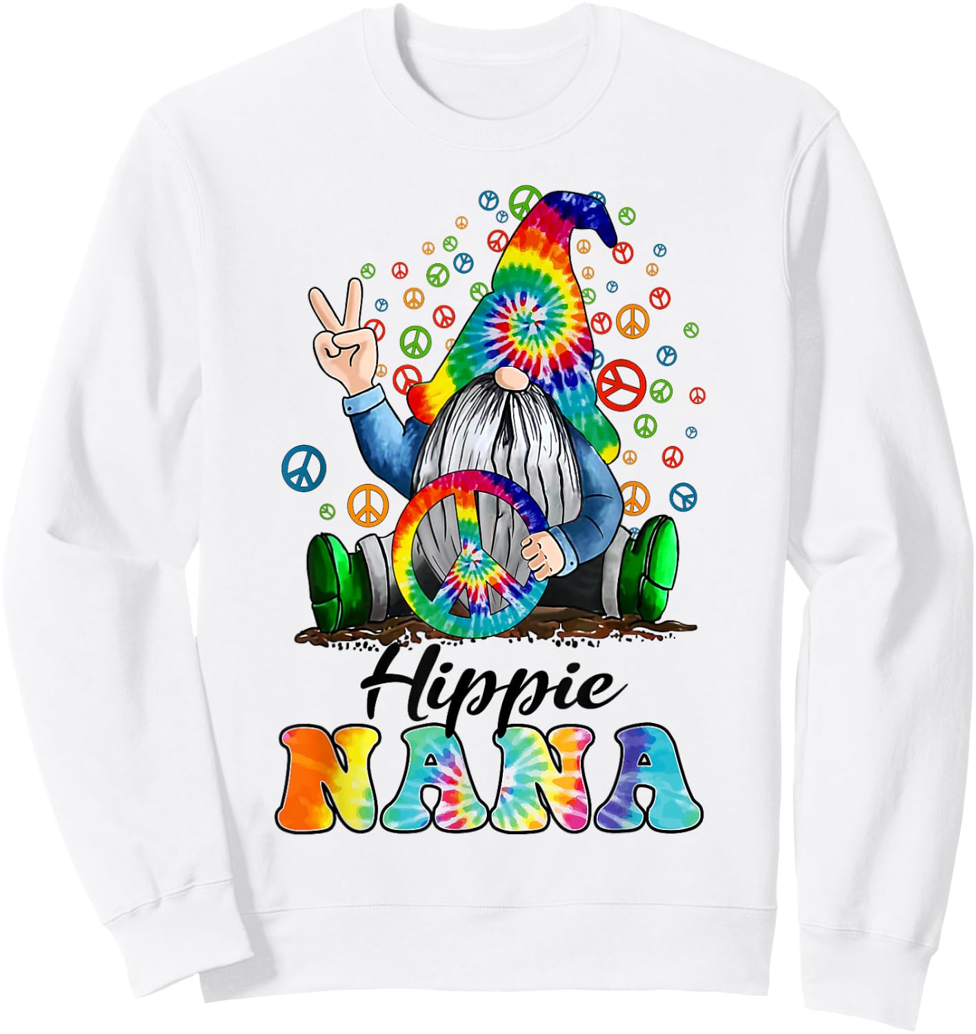 Hippie Nana Gnome Colorful Gnome Mother's Day Gift Sweatshirt - Sweatshirt | White