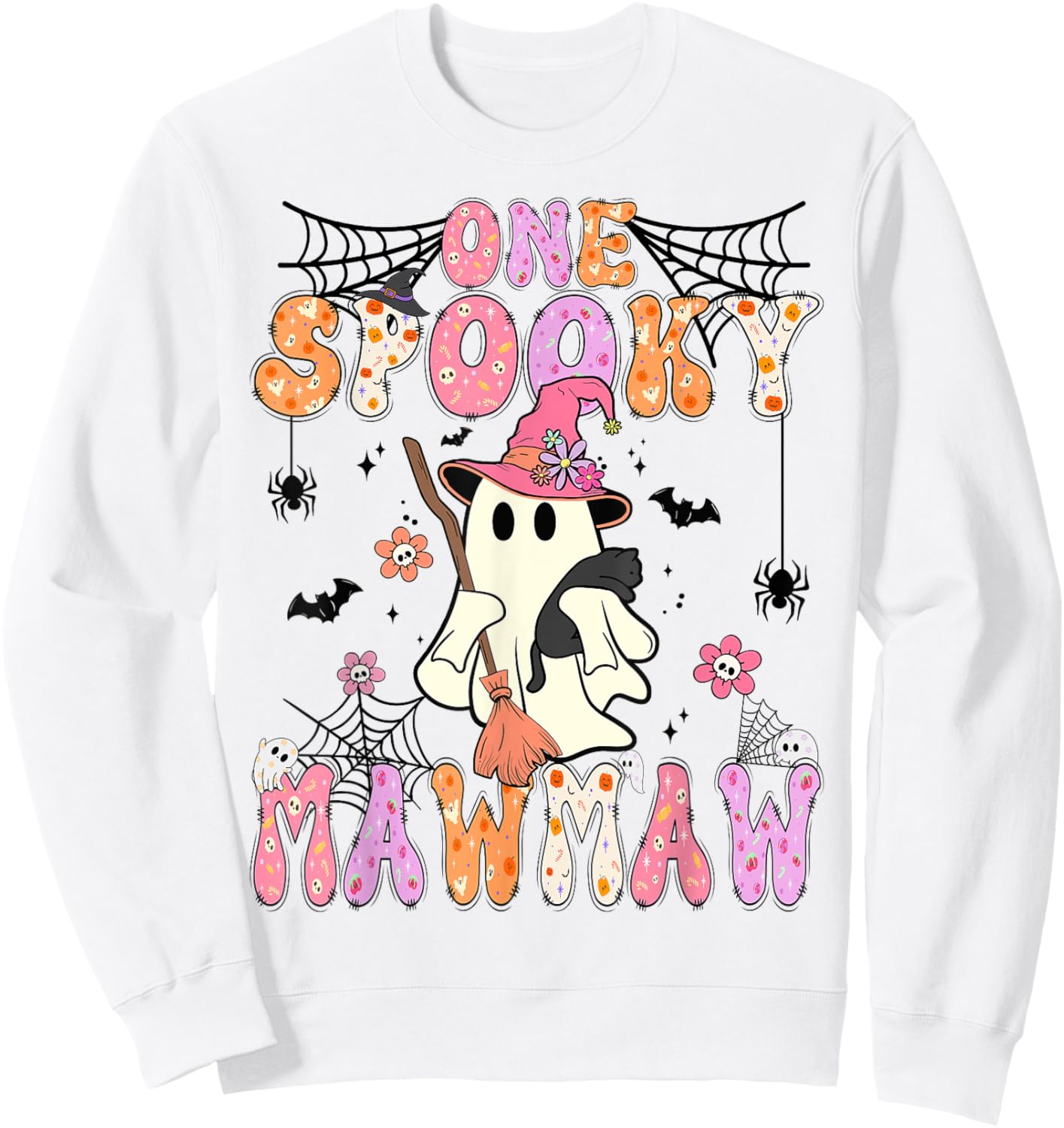 Groovy One Spooky Mawmaw Retro Halloween Cute Ghost Sweatshirt - Sweatshirt | White