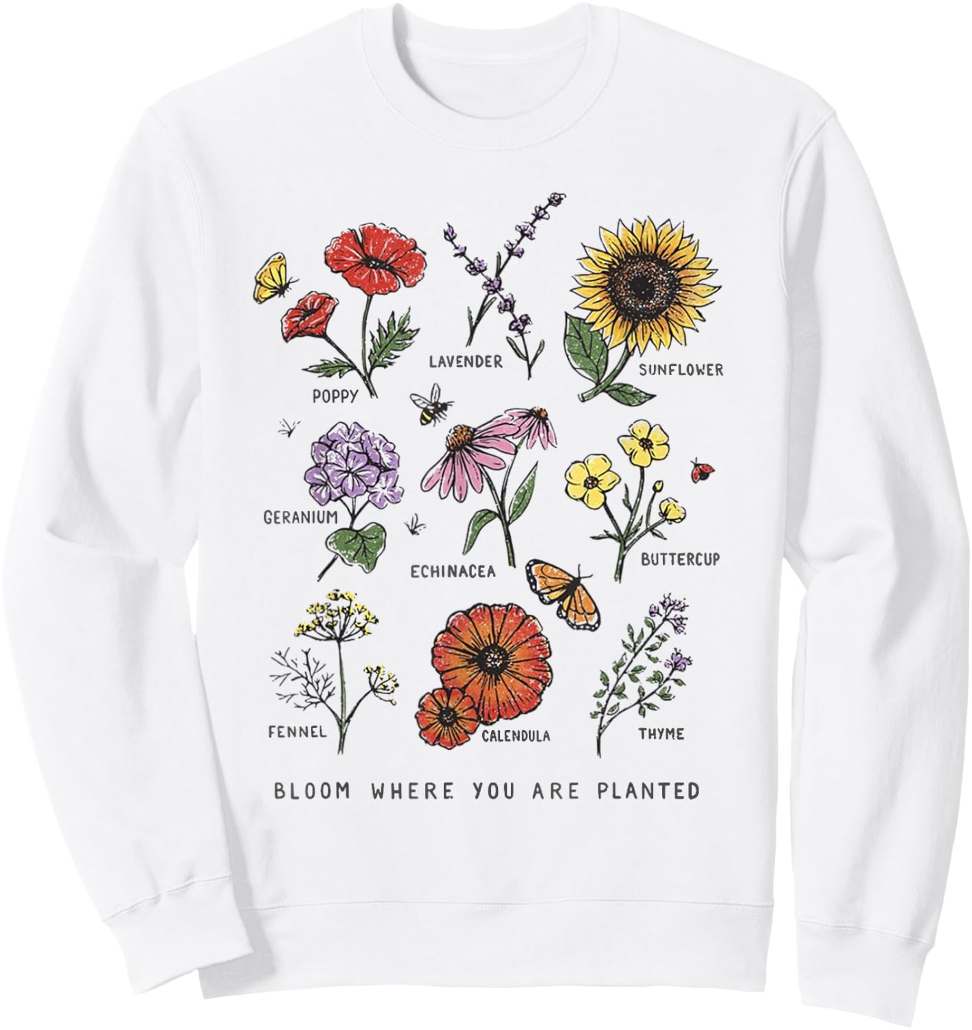 Garden Life Gift Bloom Where You Are Planted Botanican Flowers Adult Blue Small Modern Classic Floral Short Sleeve Sweatshirt - Sweatshirt | White