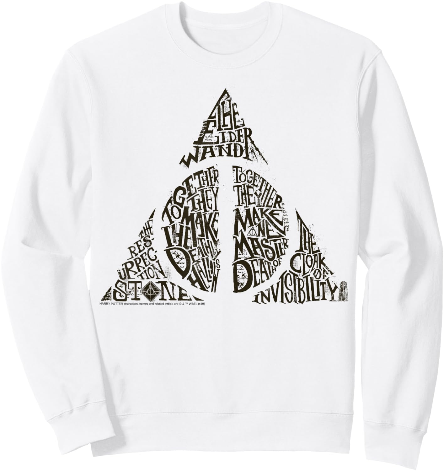 Harry Potter Deathly Hallows Sketch Text Fill Sweatshirt - Sweatshirt | White