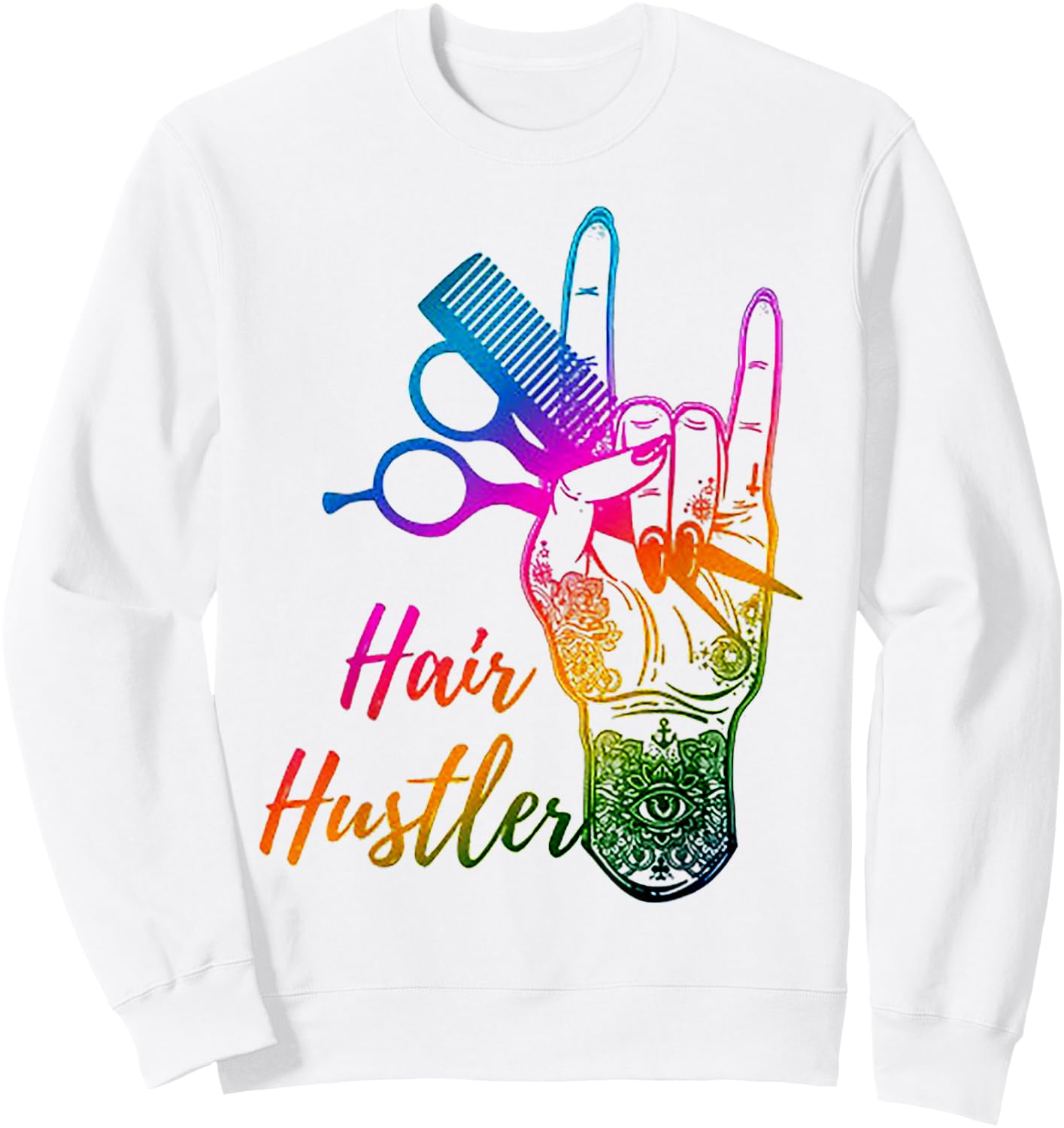 Hair Hustler Tie Dye Hair Stylist Hairdresser Barber Retro Sweatshirt - Sweatshirt | White