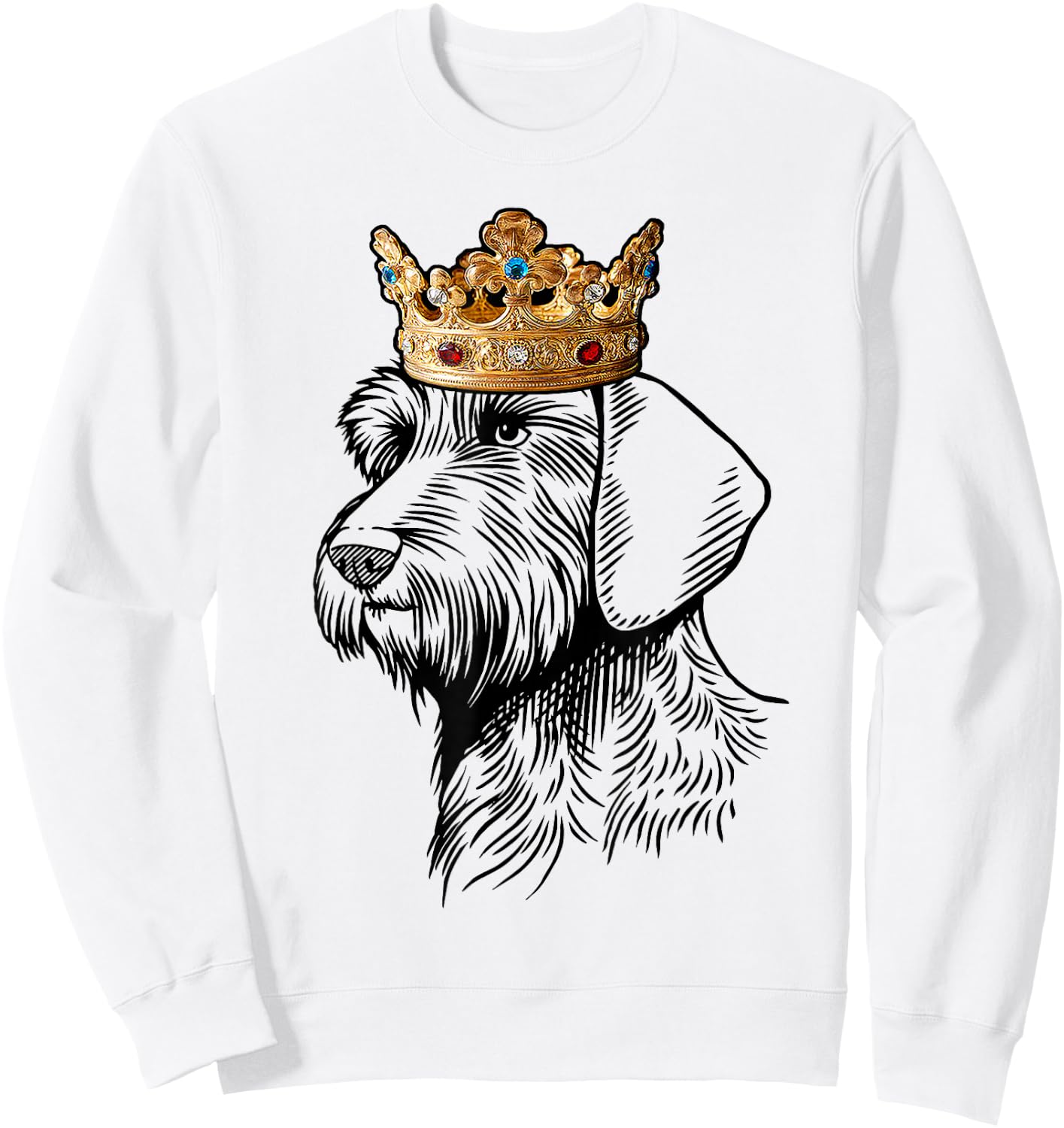 Wirehaired Dachshund Dog Wearing Crown Men Women Kids Sweatshirt - Sweatshirt | White