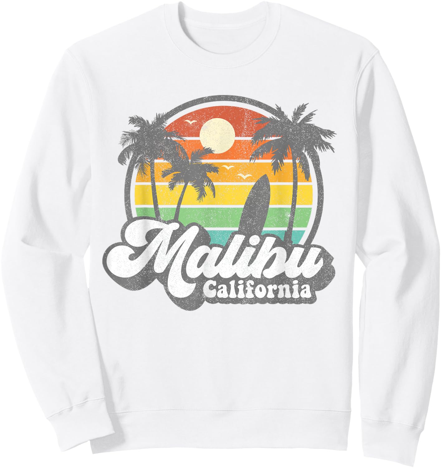 Vintage Malibu Beach California CA Surfing Retro Surf Gift Sweatshirt - Sweatshirt | White