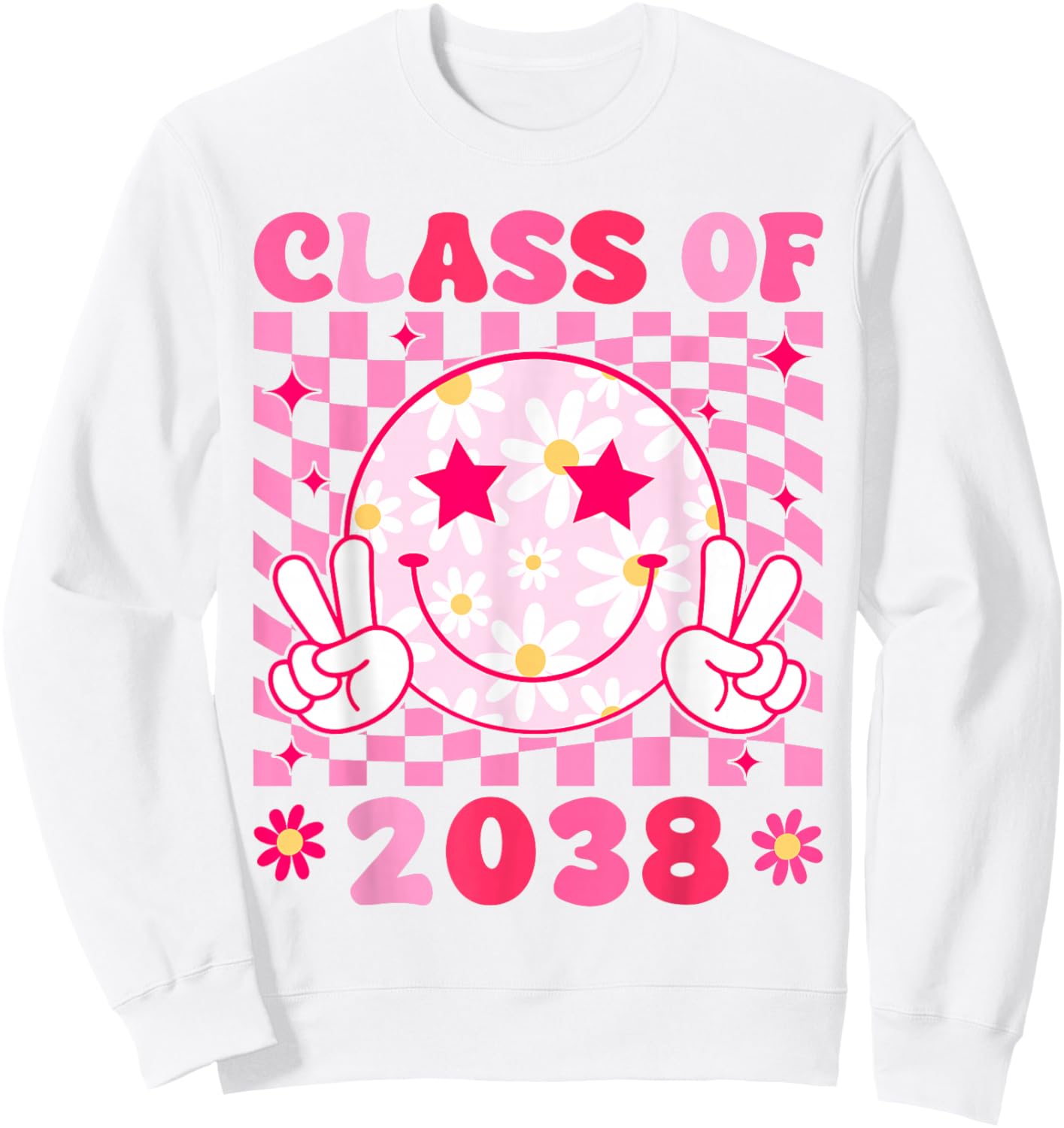 Groovy Class of 2038 Grow With Me Smile Face Back To School Sweatshirt - Sweatshirt | White