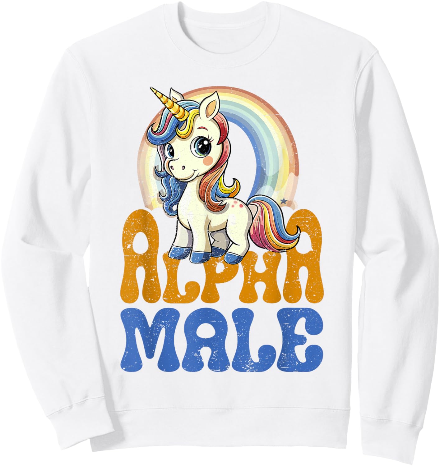 Alpha Male Unicorn Funny Sarcastic Ironic Weird Y2K Humor Sweatshirt - Sweatshirt | White
