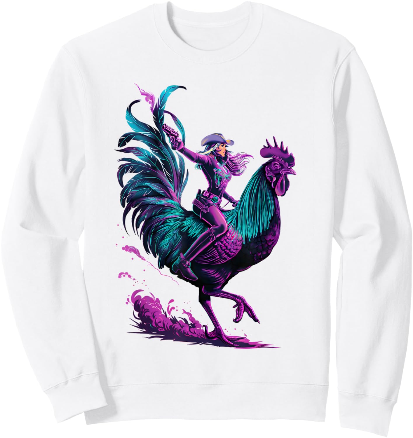 Cowgirl Riding Chicken Sweatshirt - Sweatshirt | White