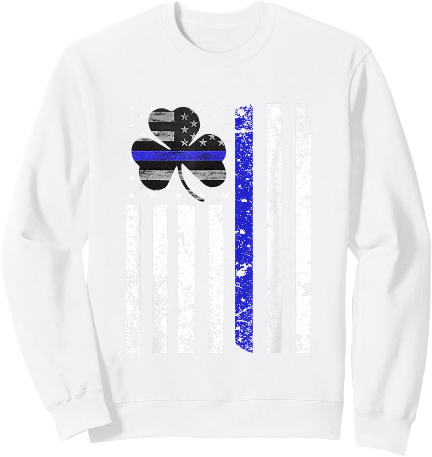 Thin Blue Line Irish Shamrock Police St Patricks Day Sweatshirt - Sweatshirt | White